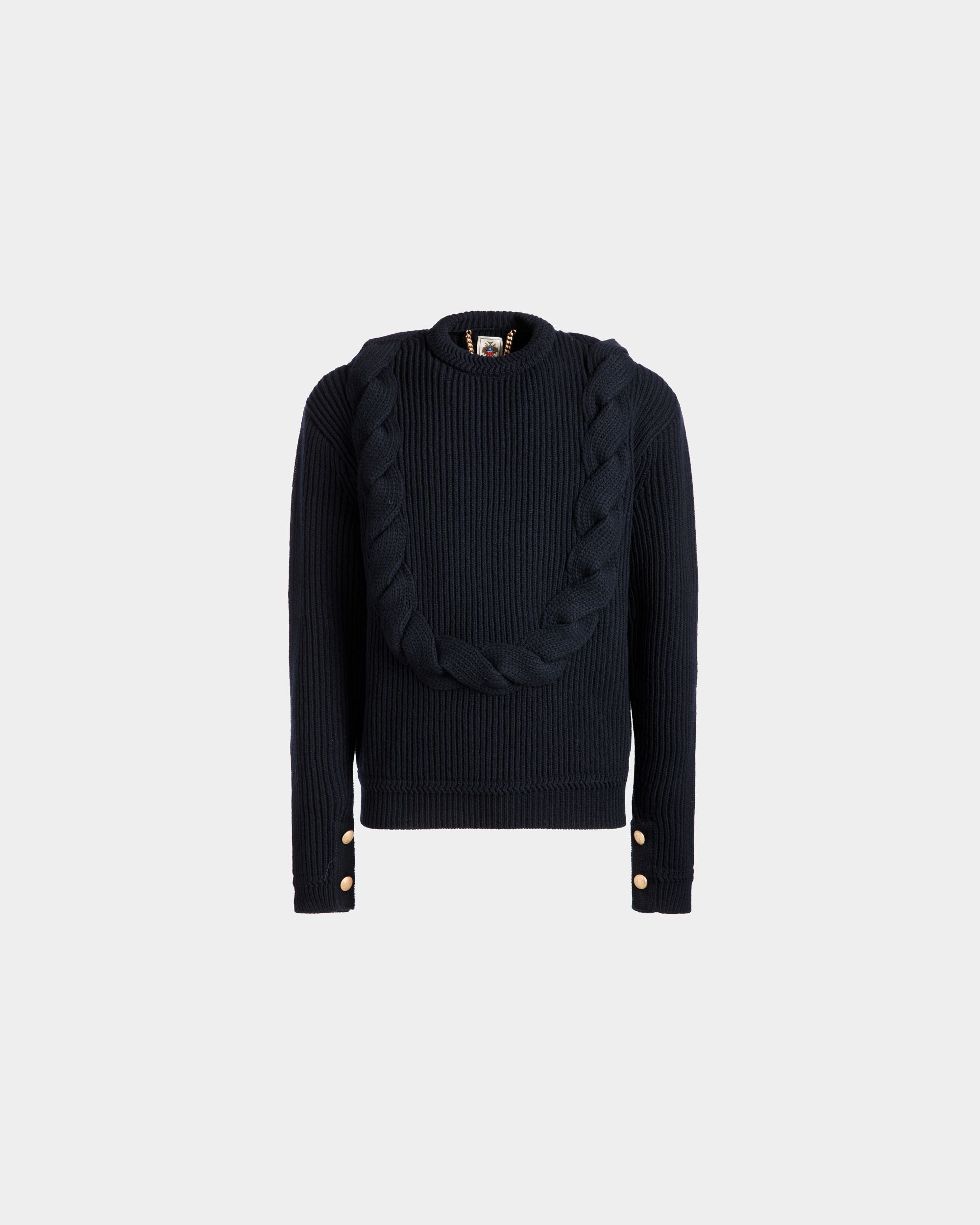 Bally Global - Adrien Brody Travel Collection Crewneck Sweater In Navy Blue Wool - Blue