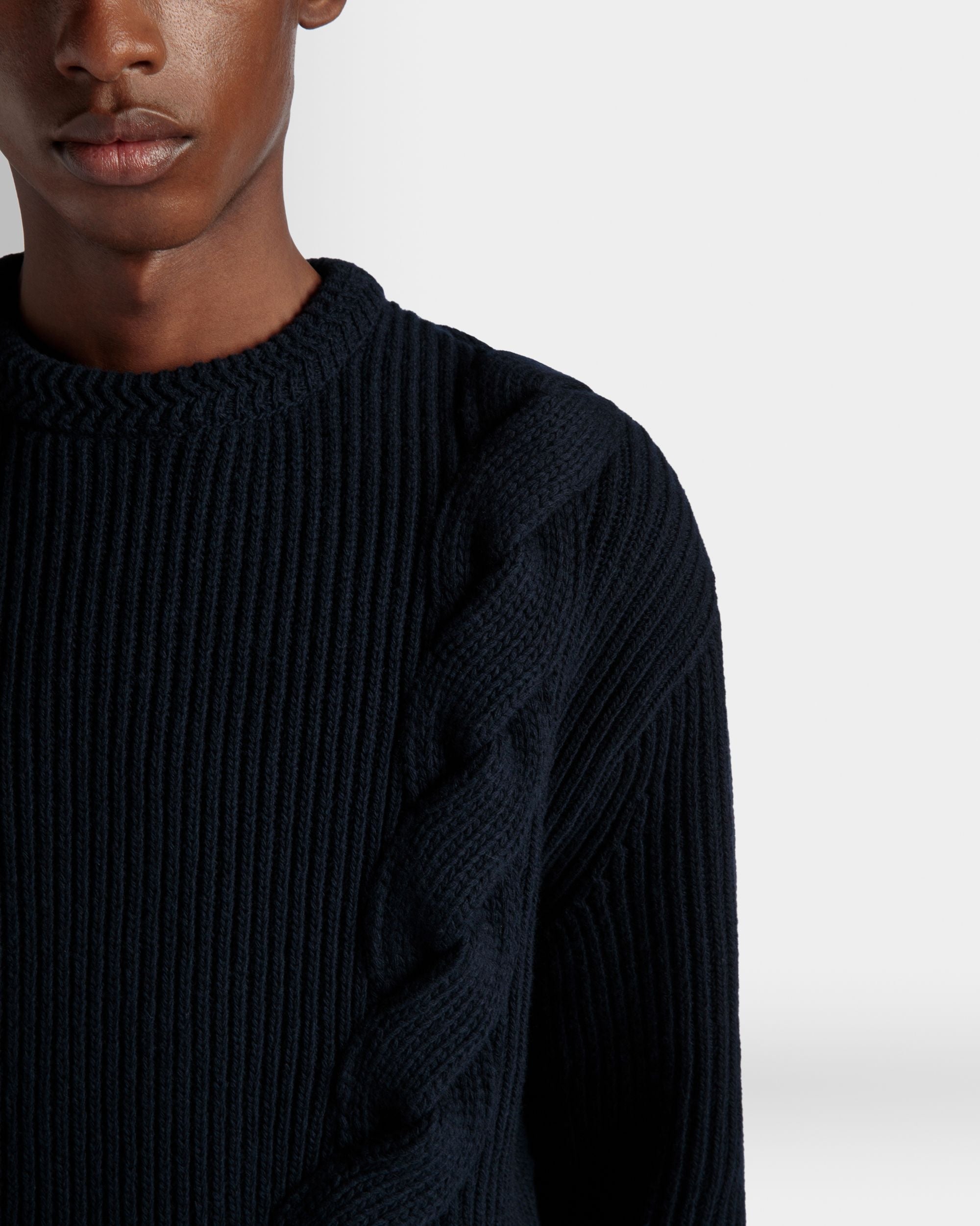 Bally Global - Adrien Brody Travel Collection Crewneck Sweater In Navy Blue Wool - Blue