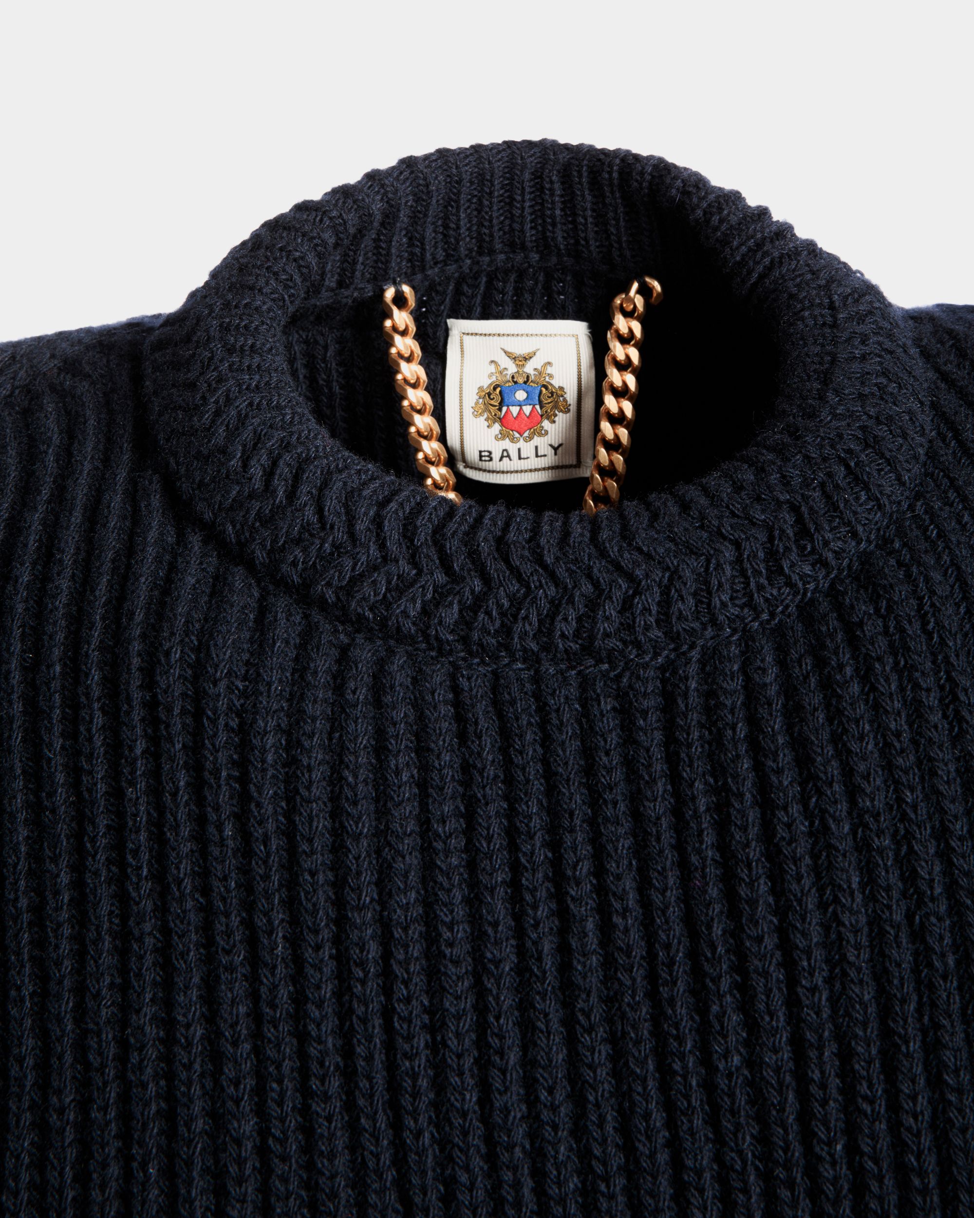 Bally Global - Adrien Brody Travel Collection Crewneck Sweater In Navy Blue Wool - Blue