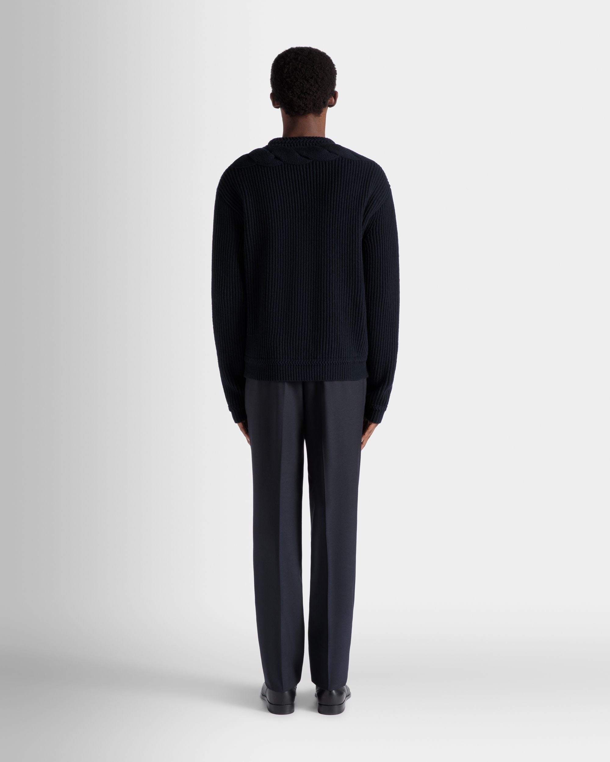 Bally Global - Adrien Brody Travel Collection Crewneck Sweater In Navy Blue Wool - Blue