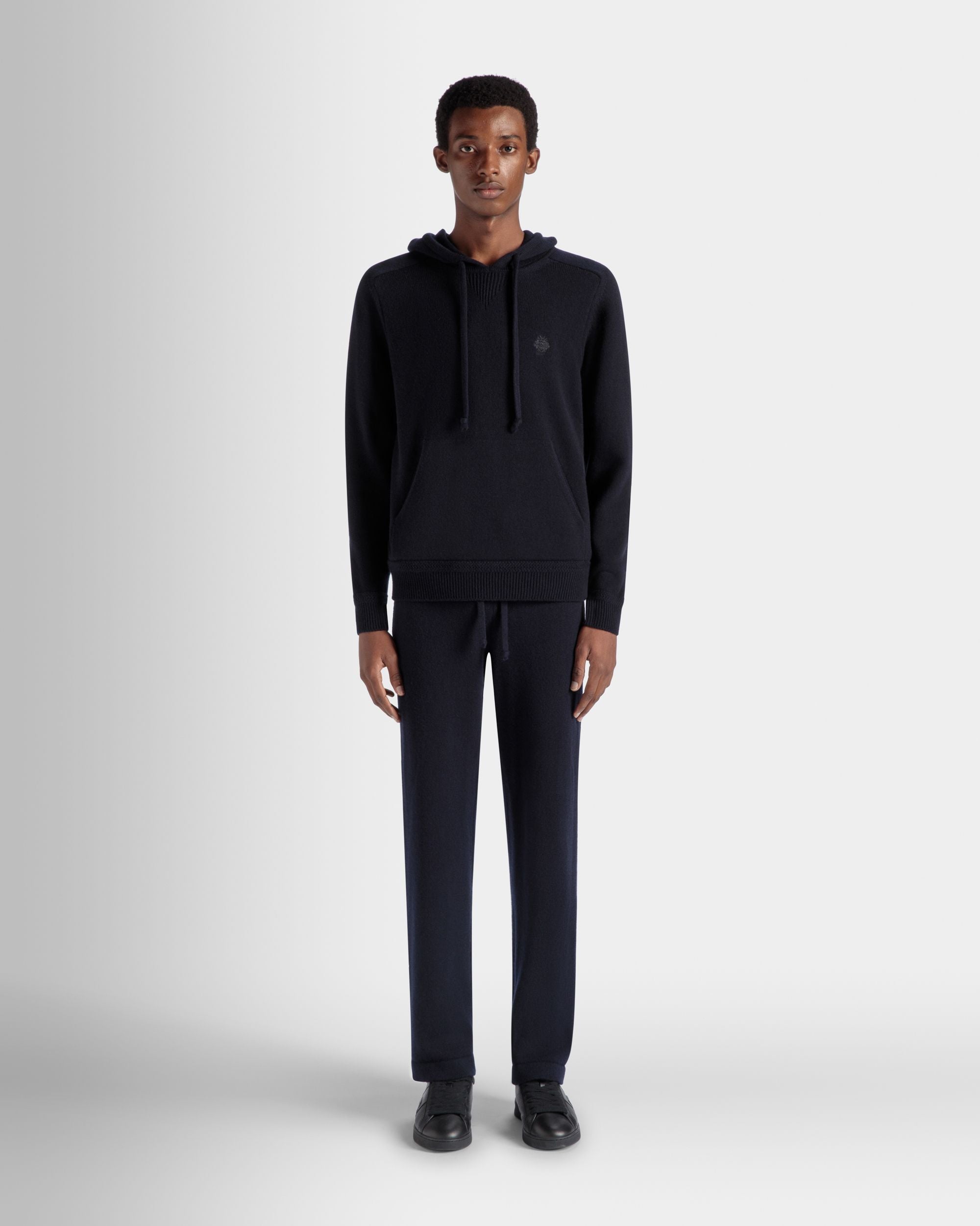 Bally Global - Adrien Brody Travel Collection Hoodie In Navy Blue Wool Blend - Blue