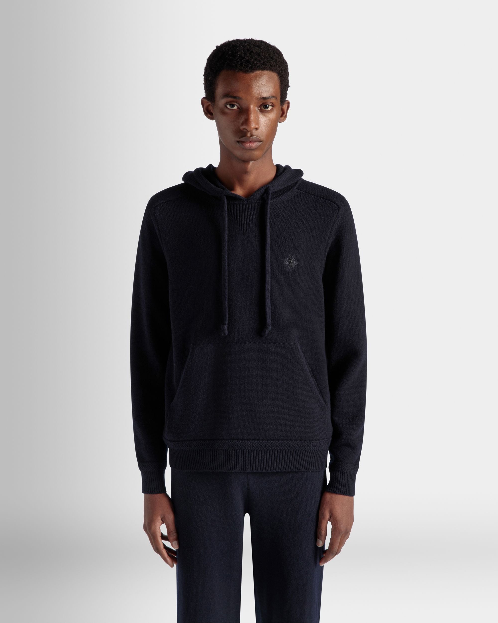 Bally Global - Adrien Brody Travel Collection Hoodie In Navy Blue Wool Blend - Blue