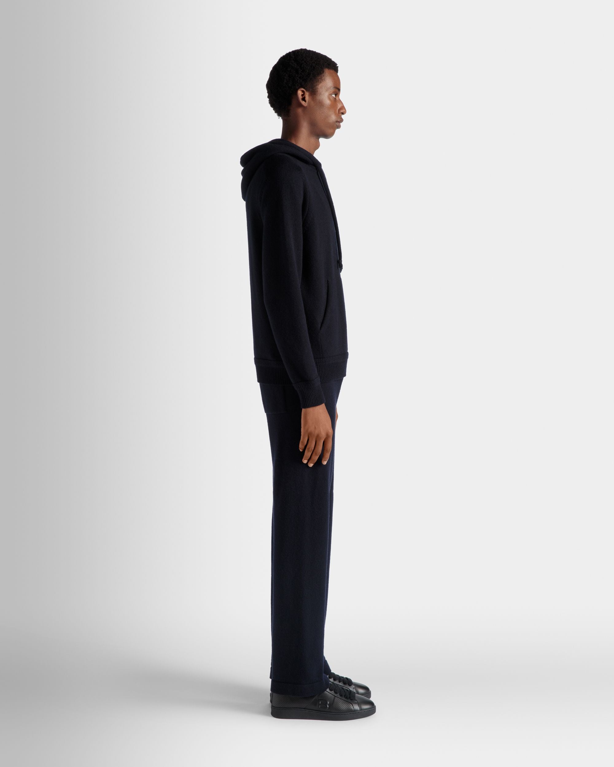 Bally Global - Adrien Brody Travel Collection Hoodie In Navy Blue Wool Blend - Blue