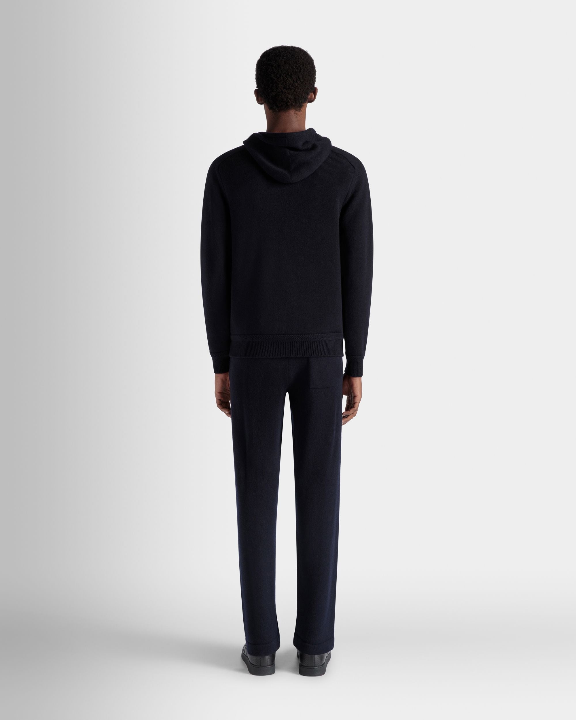 Bally Global - Adrien Brody Travel Collection Hoodie In Navy Blue Wool Blend - Blue