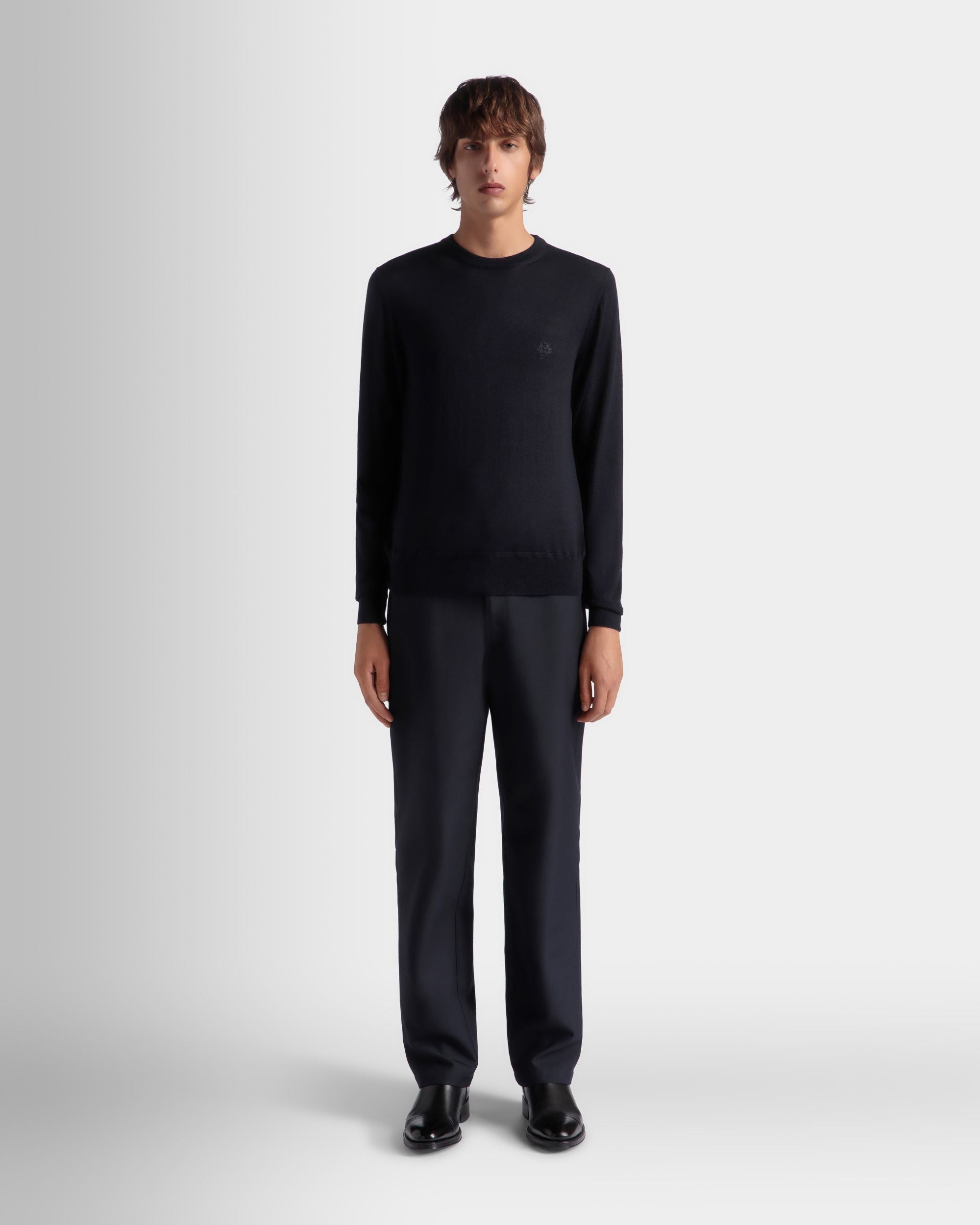 Bally Global - Adrien Brody Travel Collection Crewneck Sweater In Navy Blue Cashmere - Blue