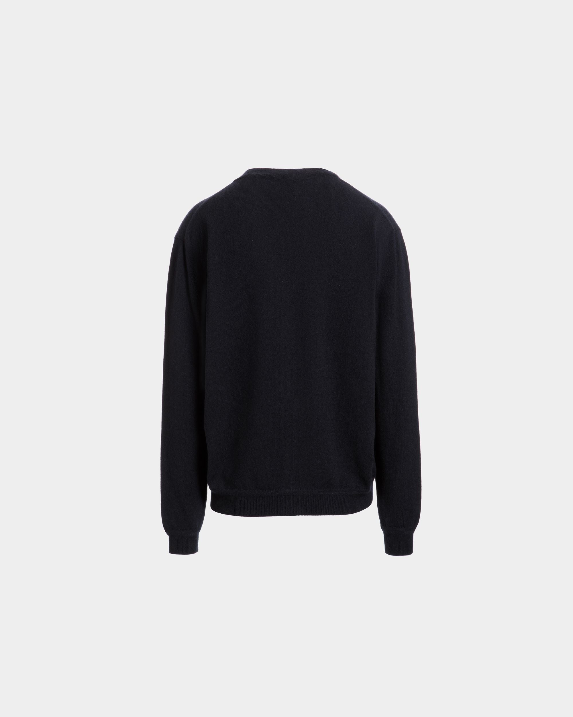 Bally Global - Cardigan With a Bally Crest in Navy Blue Cashmere - Blue