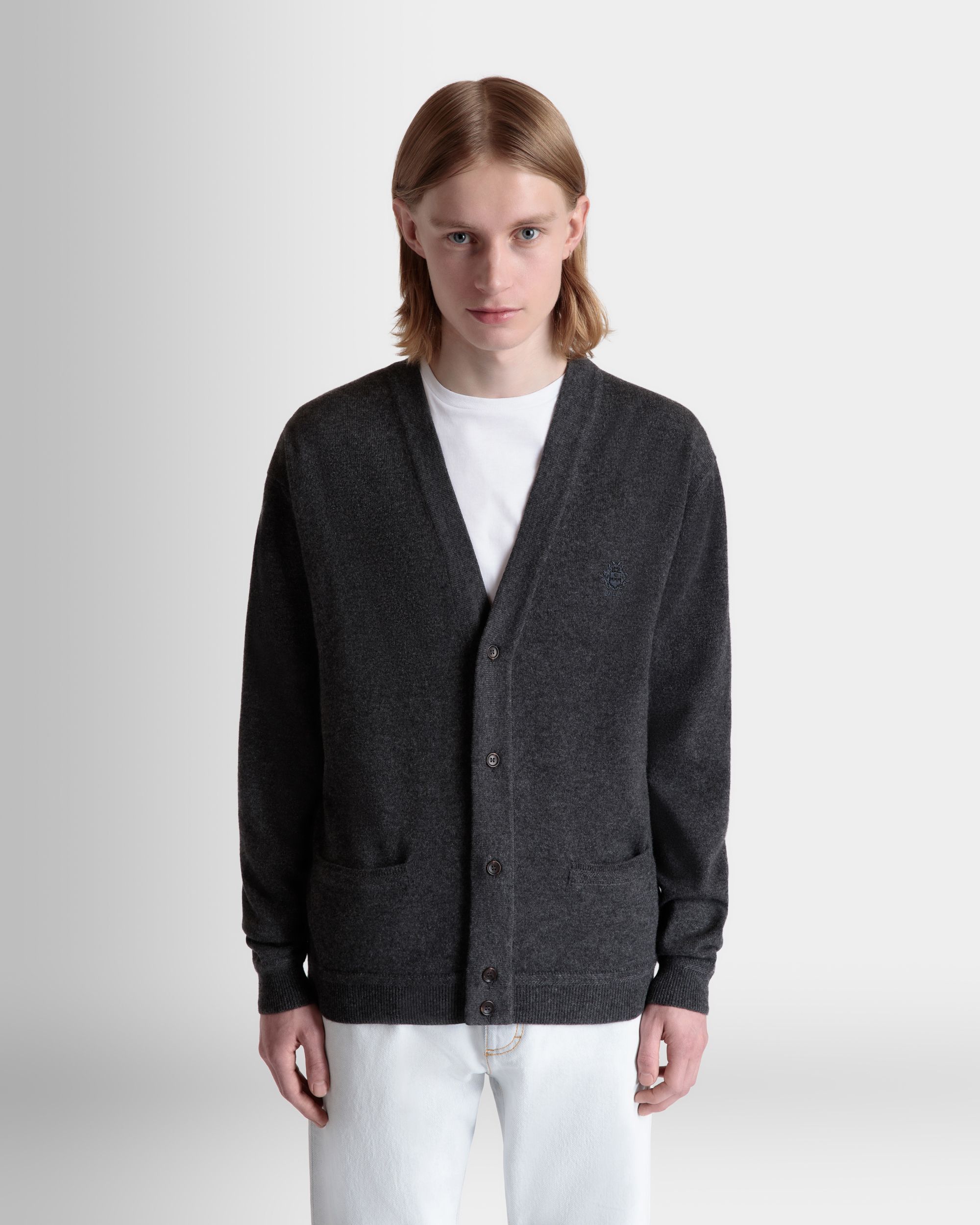Bally Global - Cardigan En Cachemire Gris Foncé Orné D’un Logo Bally Crest - Gris