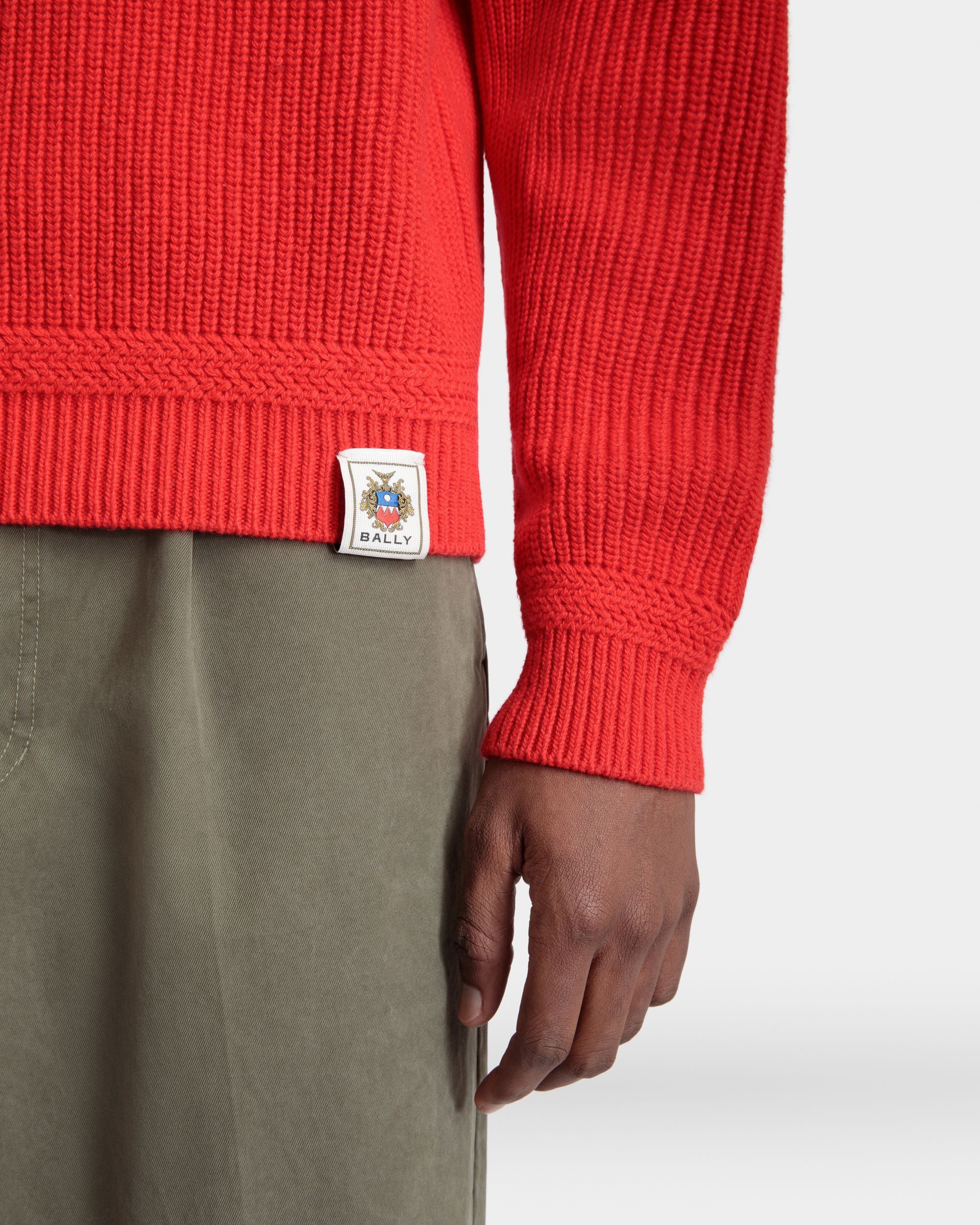 Bally Global - Crewneck Sweater With Bally Crest Logo In Candy Red Wool - Red