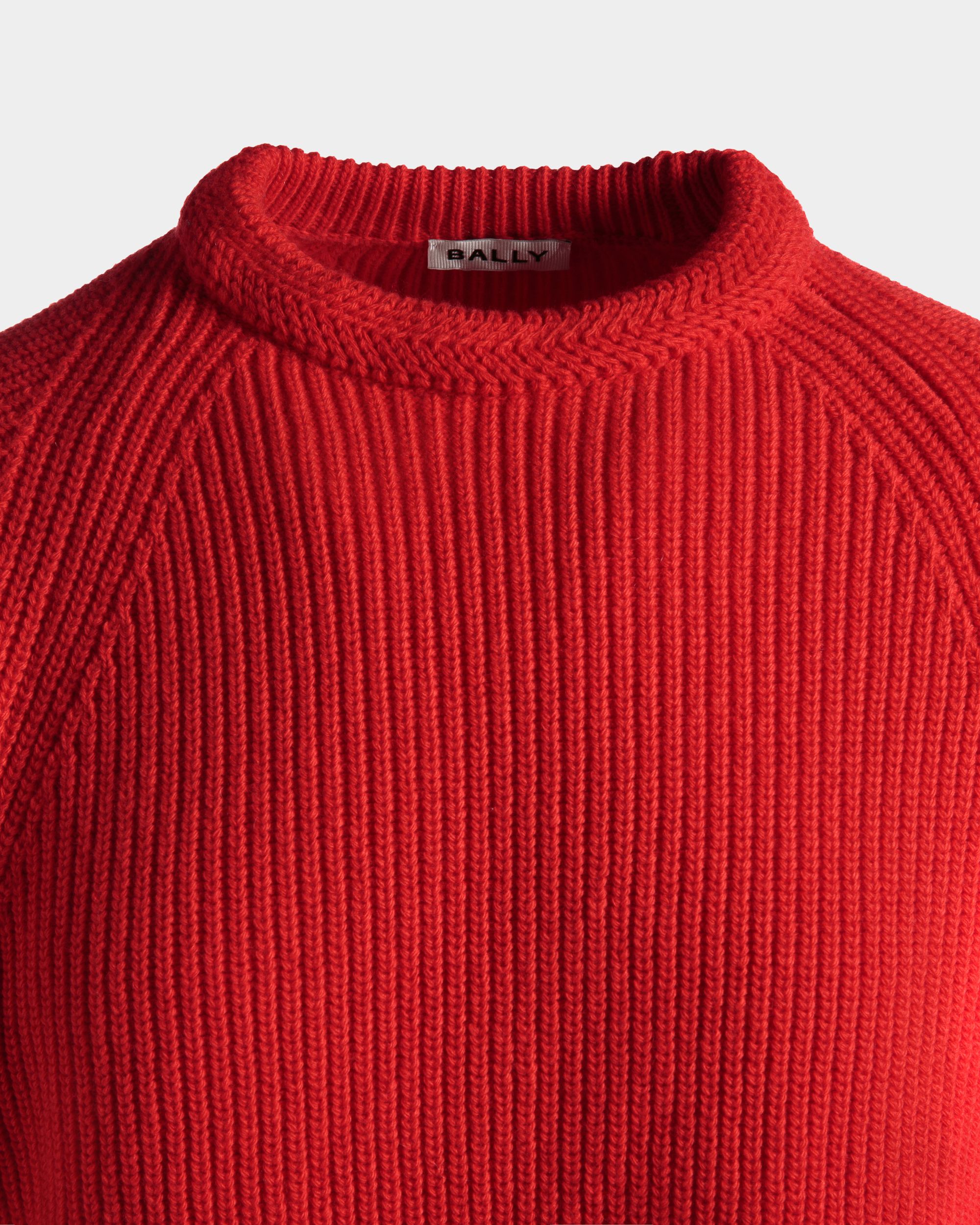 Bally Global - Crewneck Sweater With Bally Crest Logo In Candy Red Wool - Red