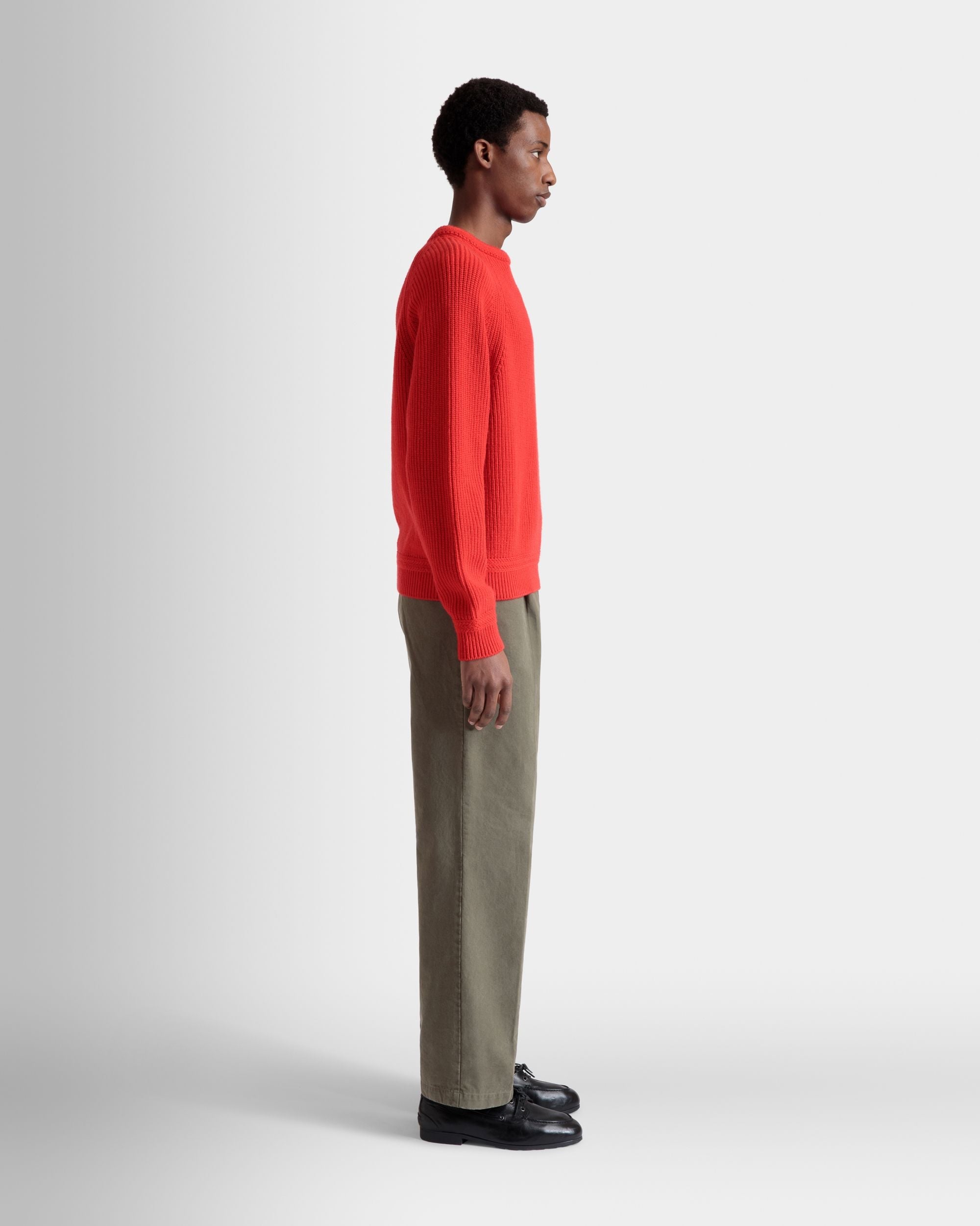 Bally Global - Crewneck Sweater With Bally Crest Logo In Candy Red Wool - Red