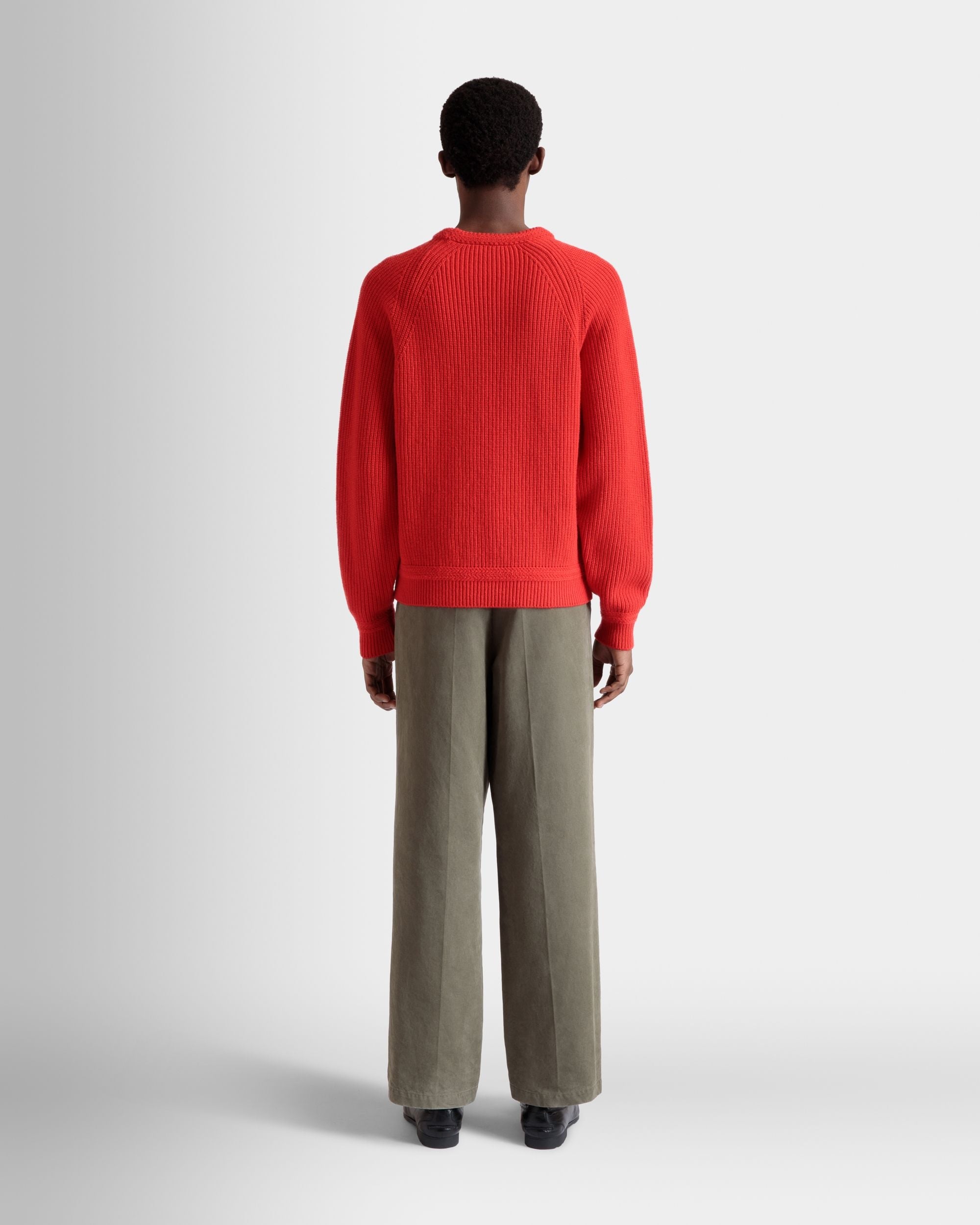 Bally Global - Crewneck Sweater With Bally Crest Logo In Candy Red Wool - Red
