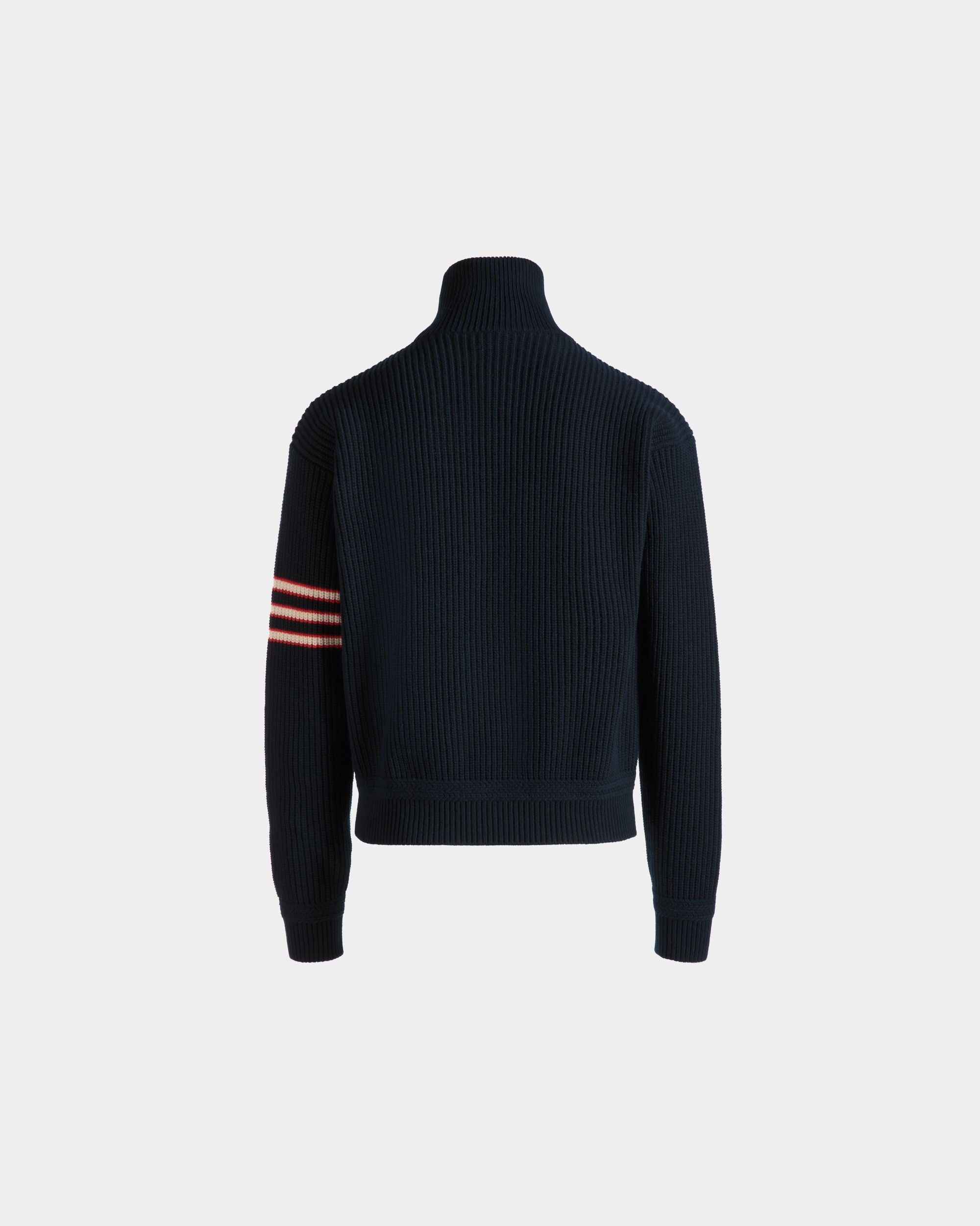 Bally Global - Turtleneck With a Bally Crest Logo in Navy Blue Wool - Blue