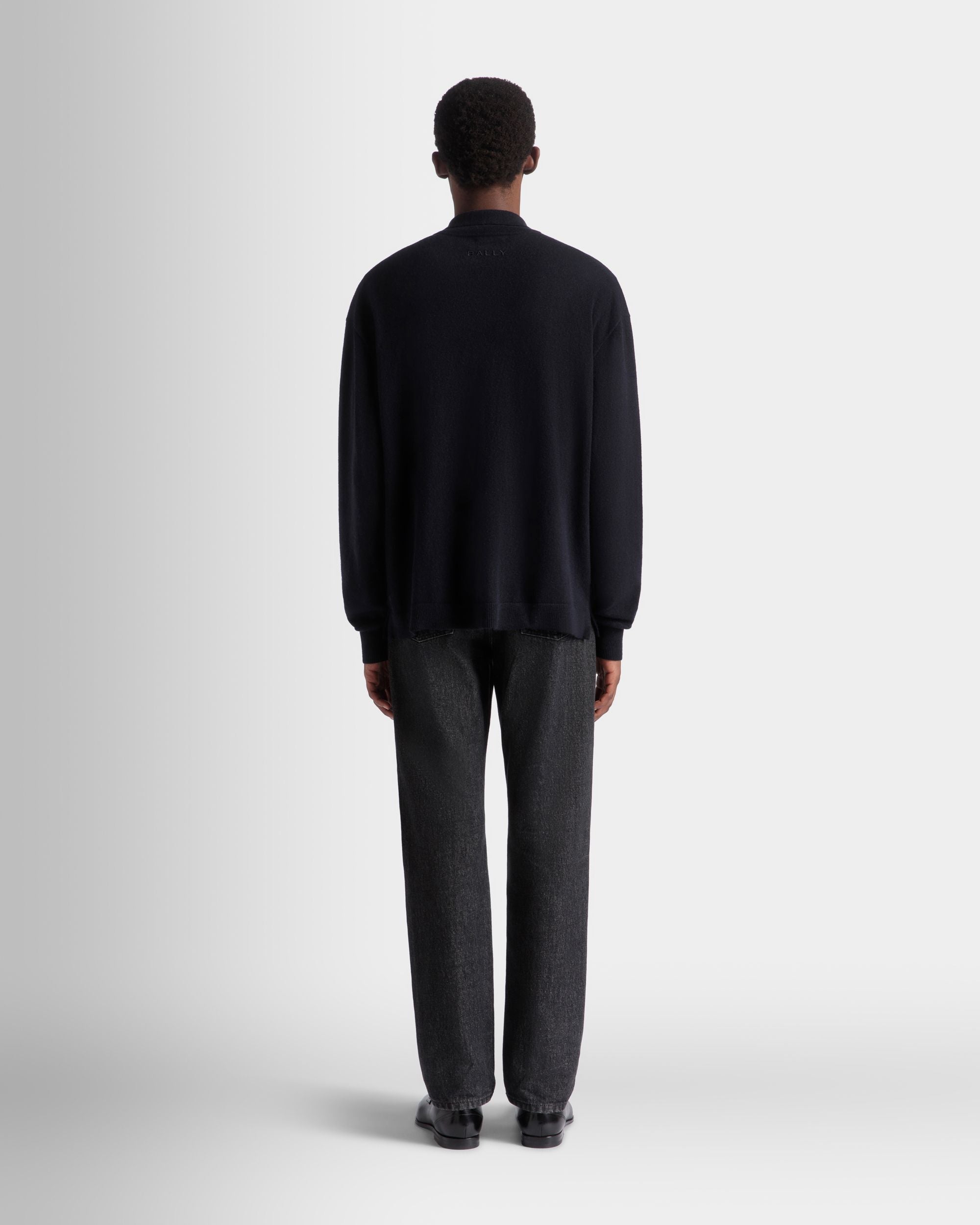 Bally Global - Chemise À Manches Longues Avec Logo En Cachemire Navy Blue - Bleu