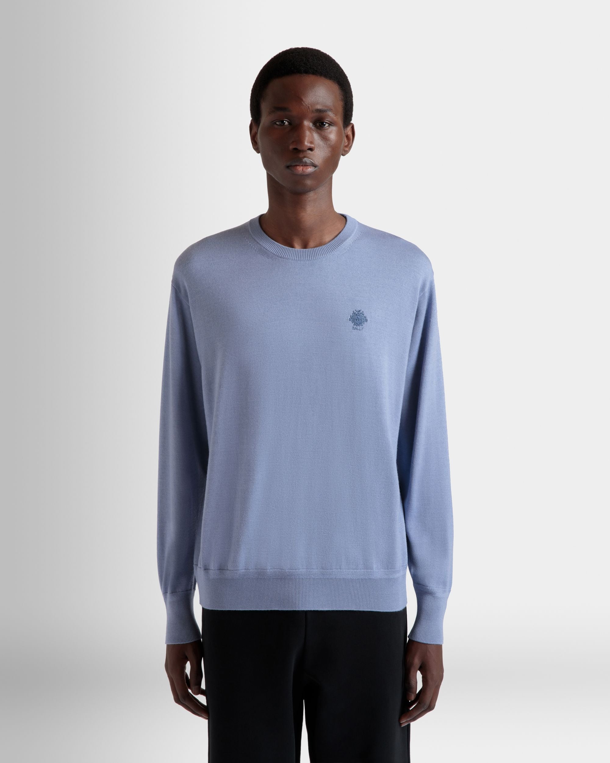 Bally Global - Crewneck Sweater in a Light Blue Wool and Cashmere Blend - Blue
