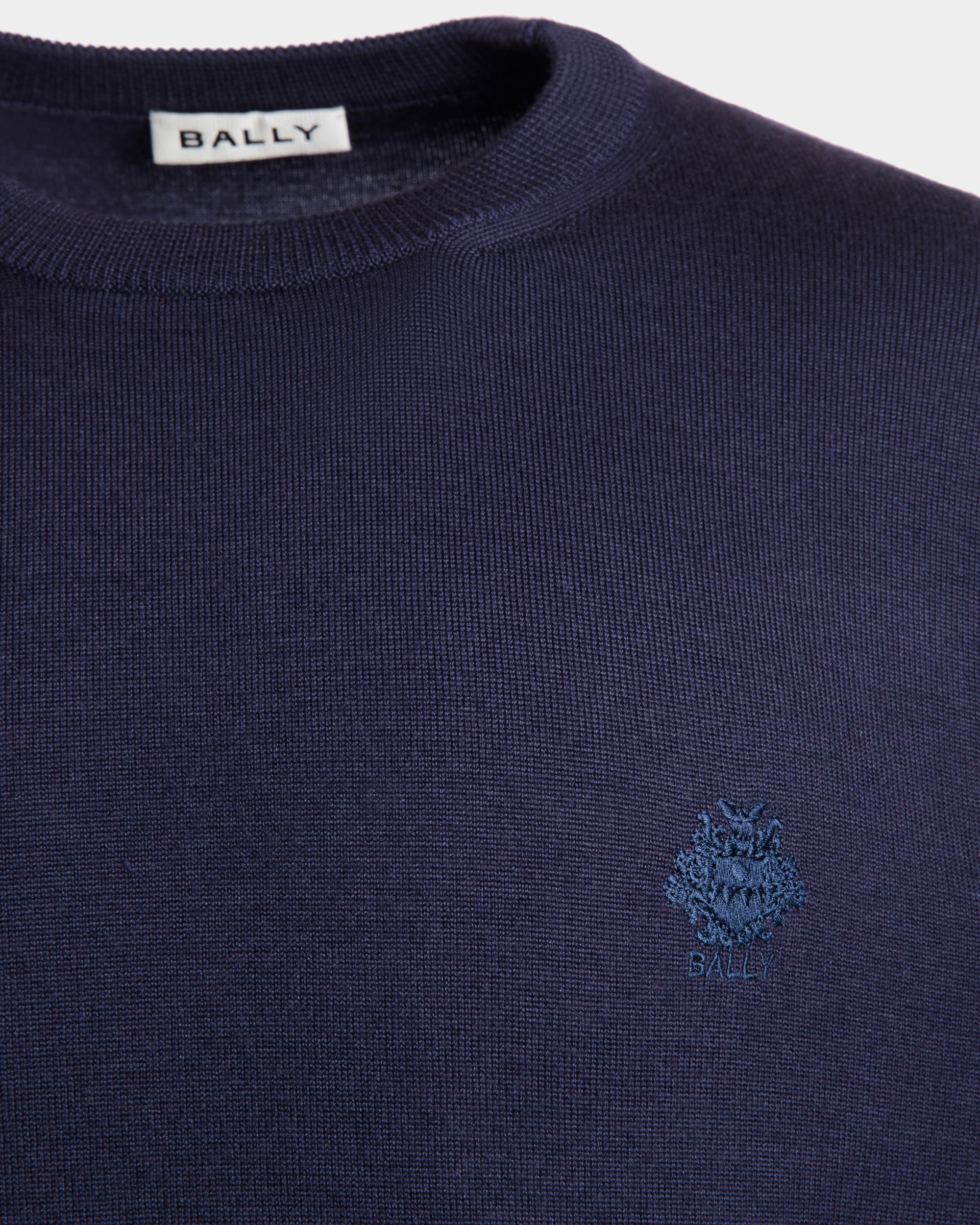 Bally Global - Crewneck Sweater in Navy Blue Wool Cashmere Blend - Blue