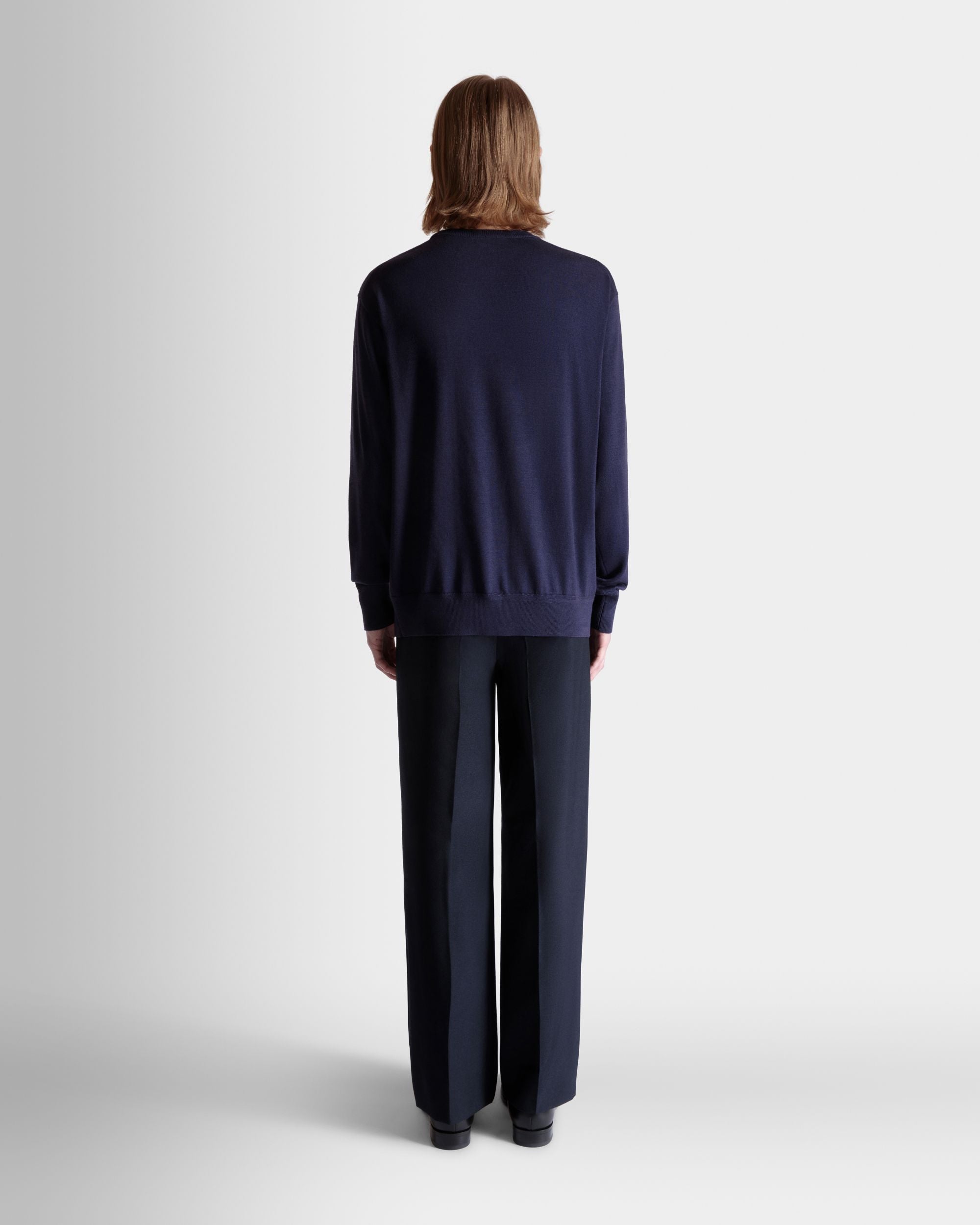Bally Global - Crewneck Sweater in Navy Blue Wool Cashmere Blend - Blue