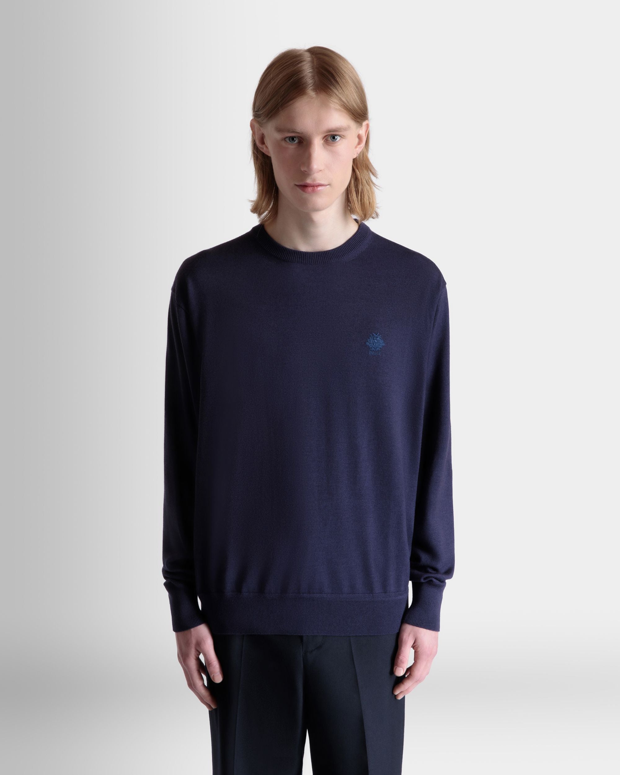 Bally Global - Crewneck Sweater in Navy Blue Wool Cashmere Blend - Blue