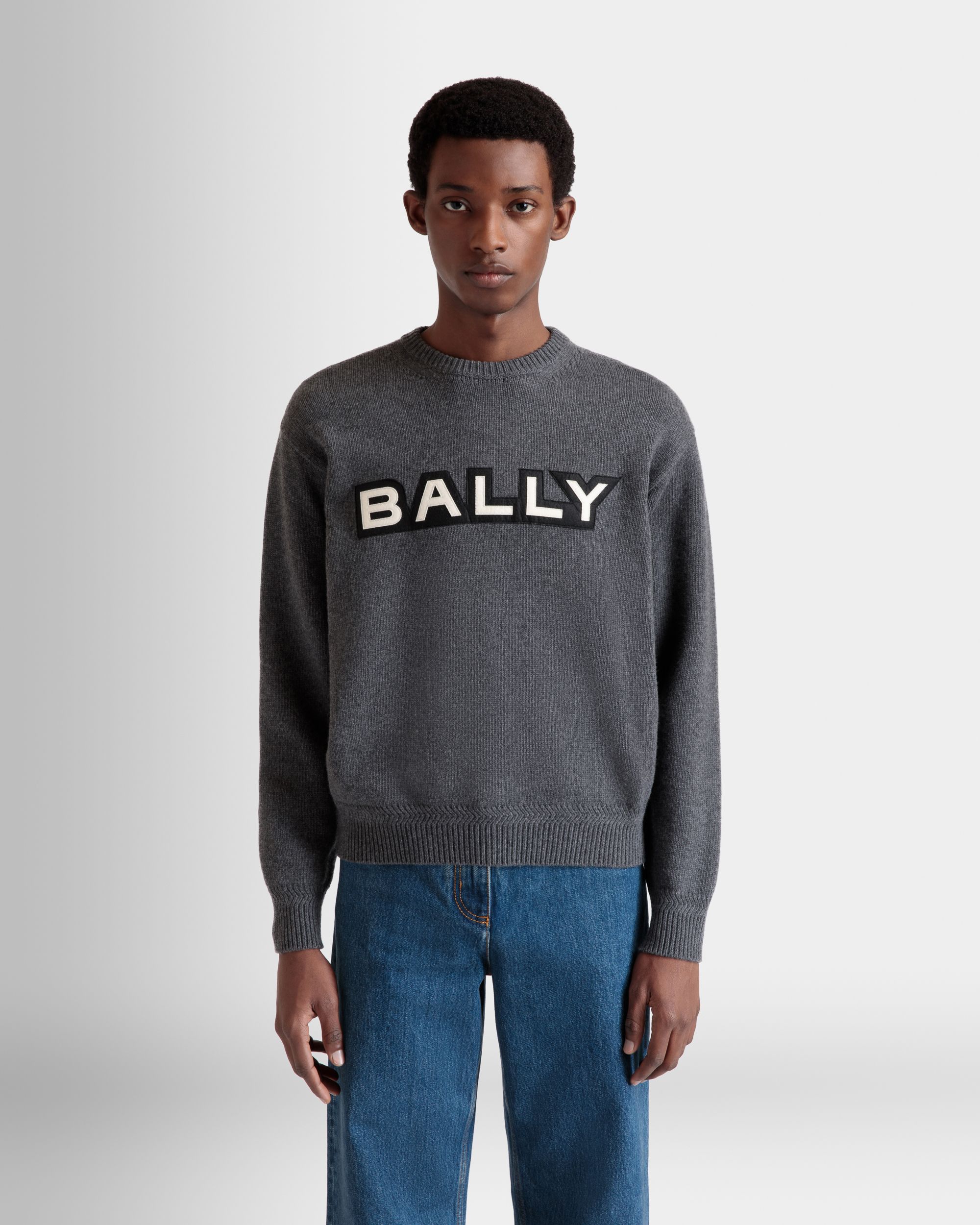 Bally Global - Jersey De Cuello Redondo Con Logotipo De Lana Gris Oscuro - Gris