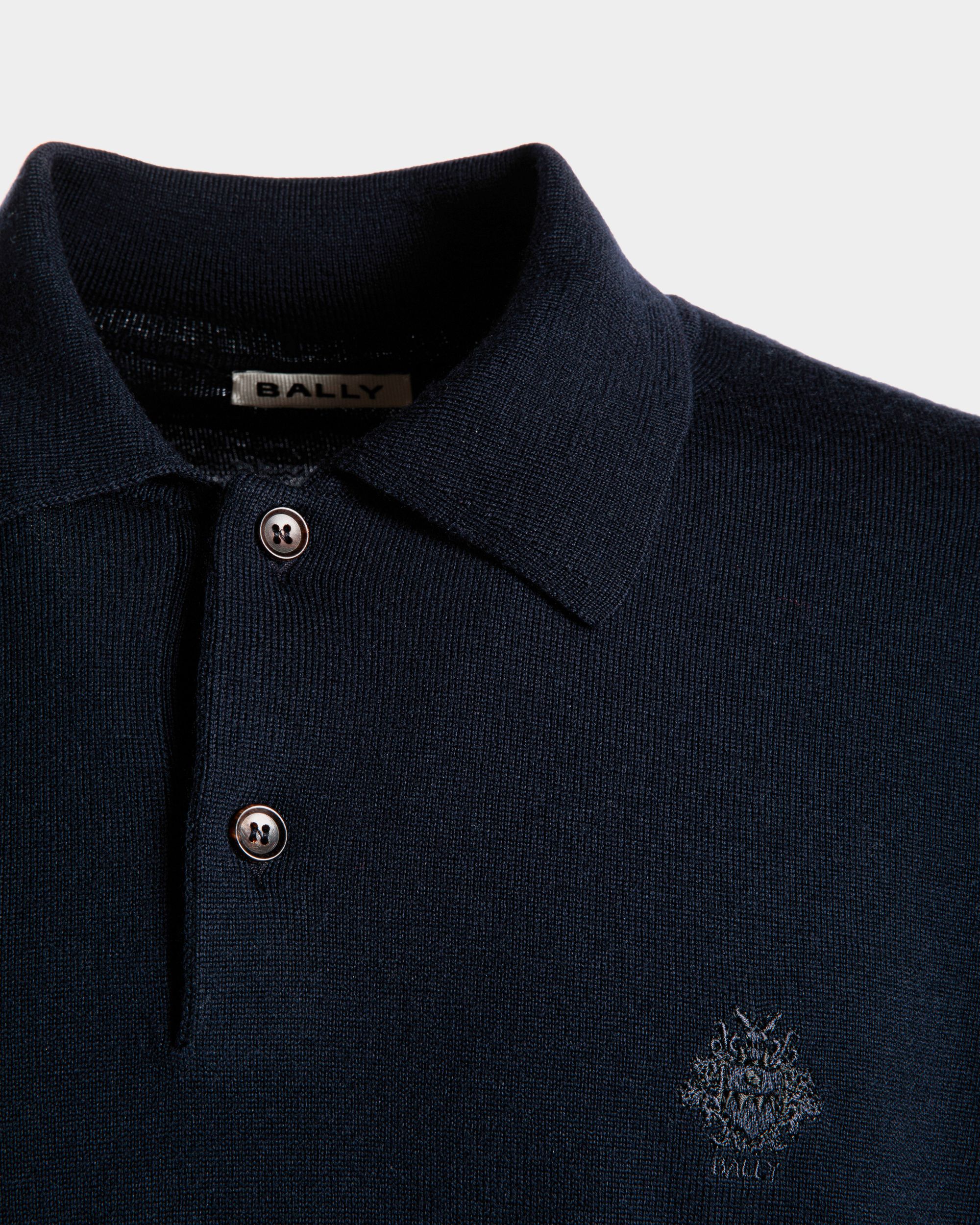 Bally Global - Polo À Manches Longues Avec Logo Bally Crest En Laine Navy Blue - Bleu