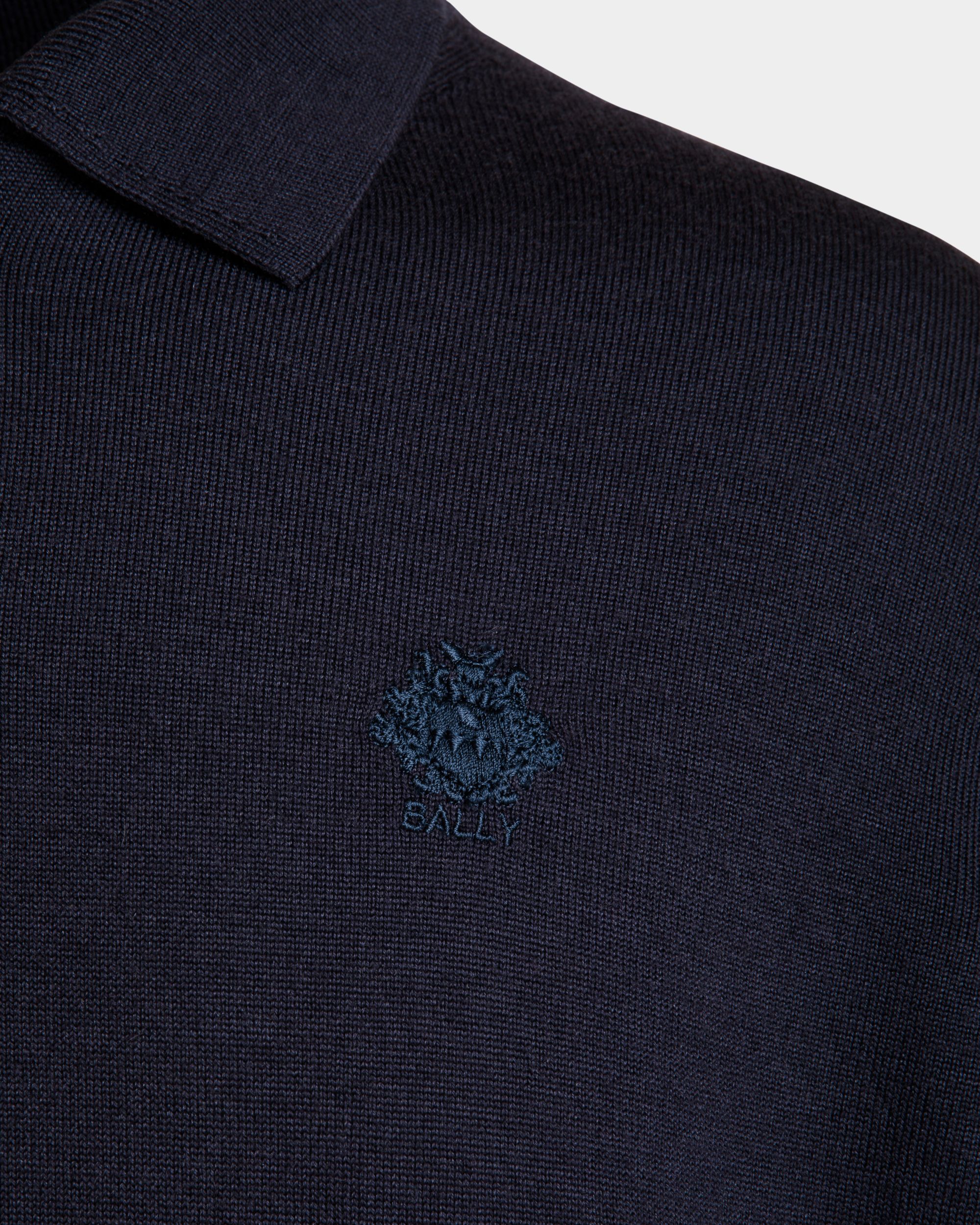 Bally Global - Polo À Manches Longues En Mélange De Cachemire Navy Blue Orné D’un Écusson Bally Crest - Bleu