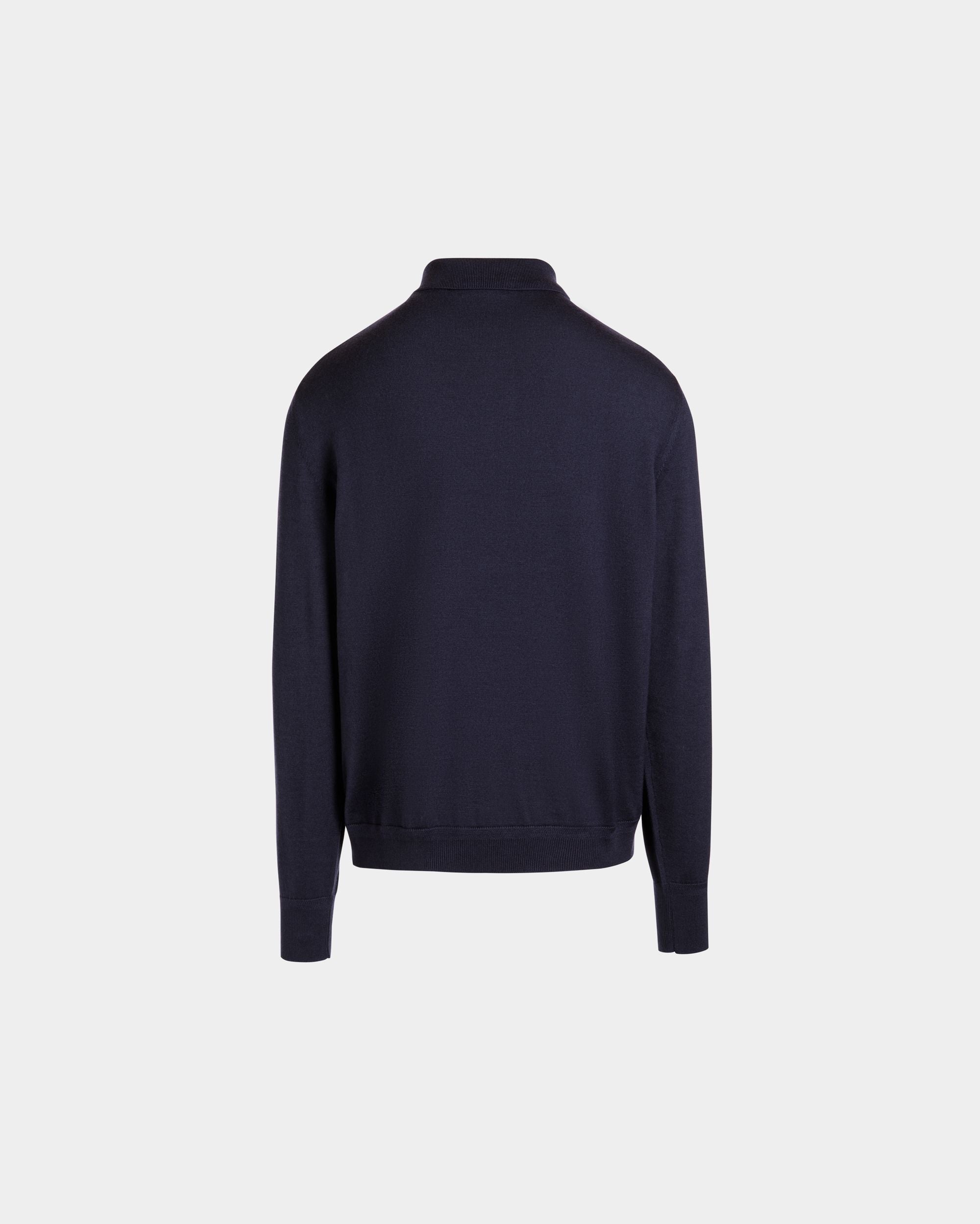 Bally Global - Polo À Manches Longues En Mélange De Cachemire Navy Blue Orné D’un Écusson Bally Crest - Bleu