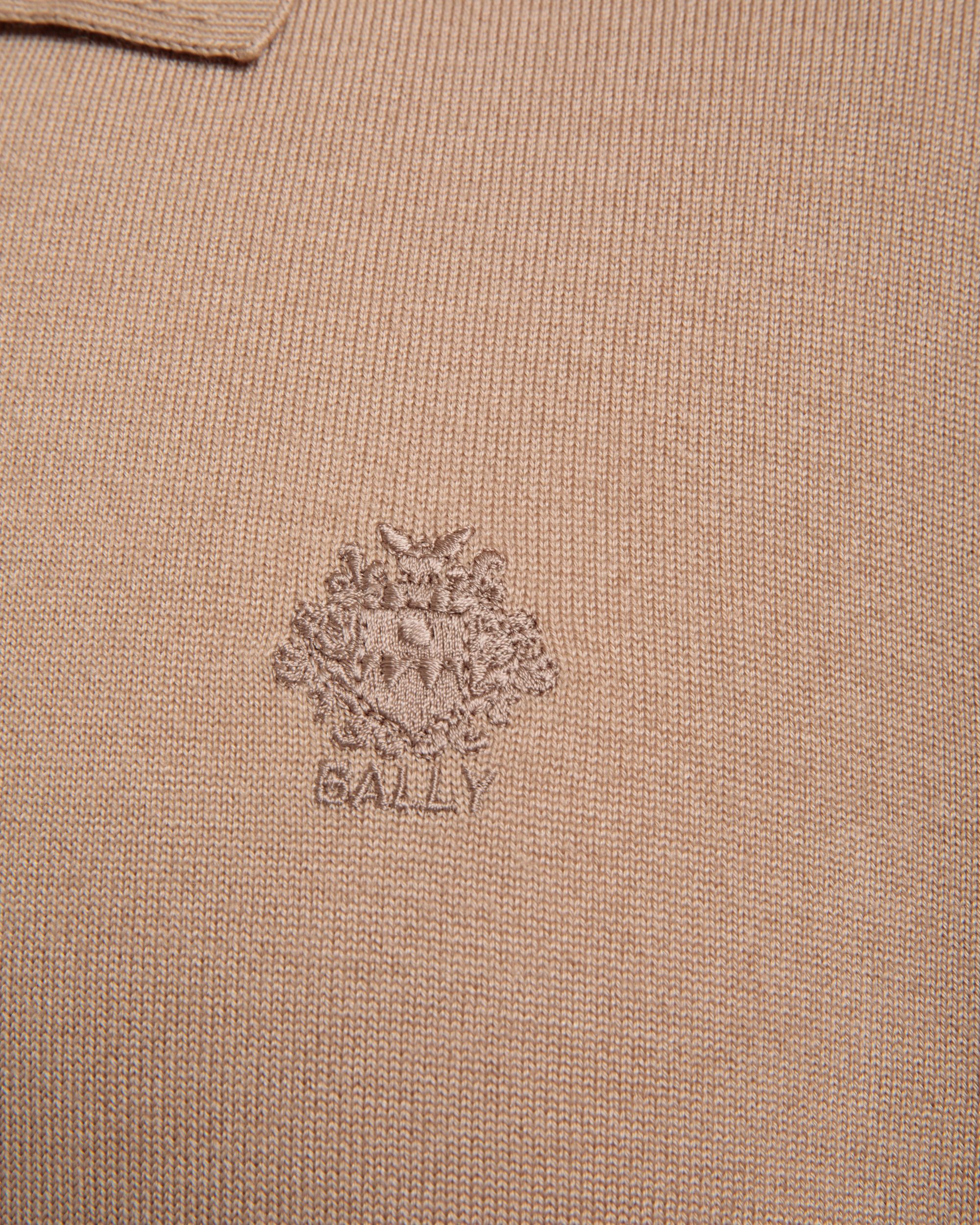 Bally Global - Long Sleeve Polo Shirt With a Bally Crest in Camel Wool-Cashmere - Beige
