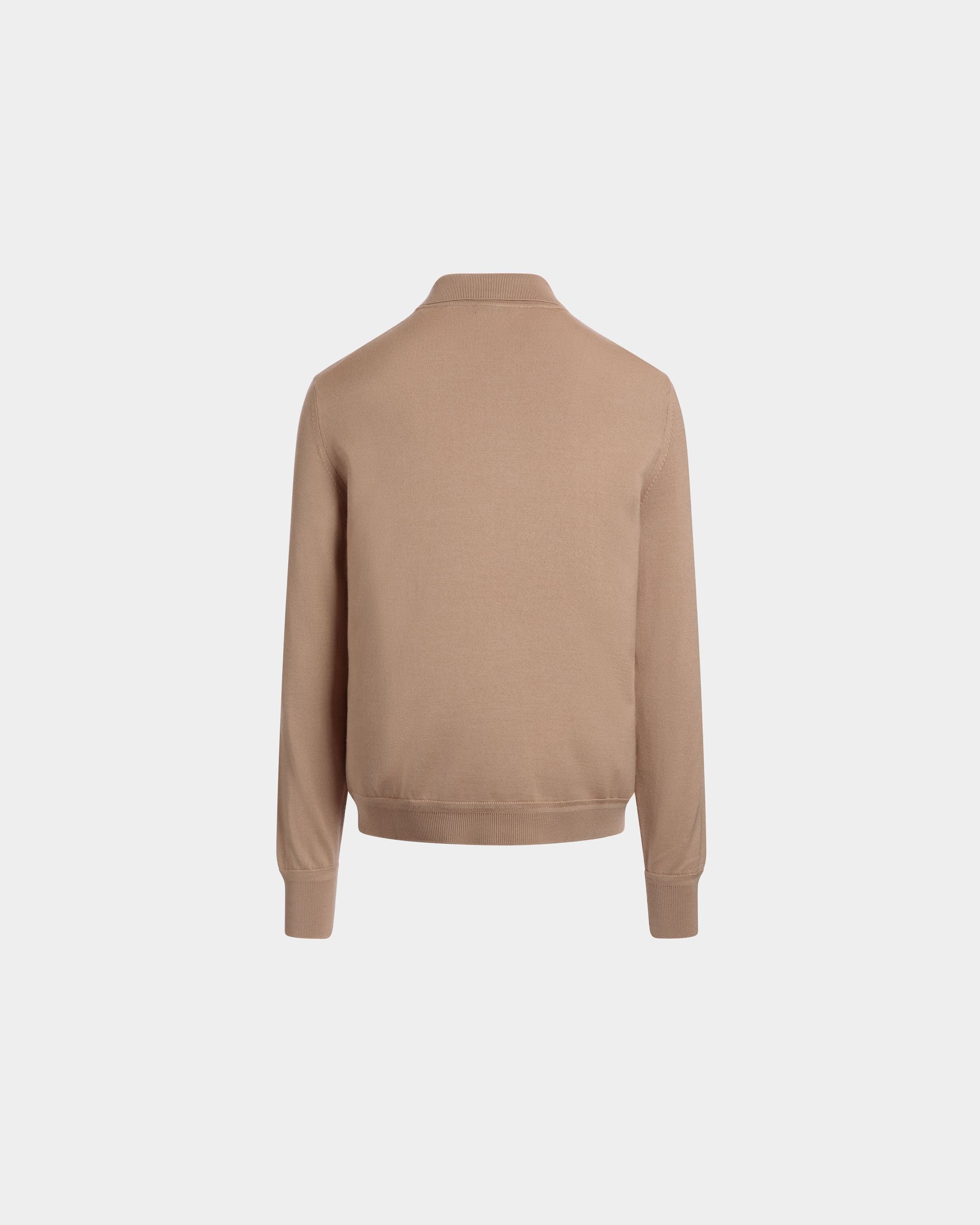 Bally Global - Long Sleeve Polo Shirt With a Bally Crest in Camel Wool-Cashmere - Beige