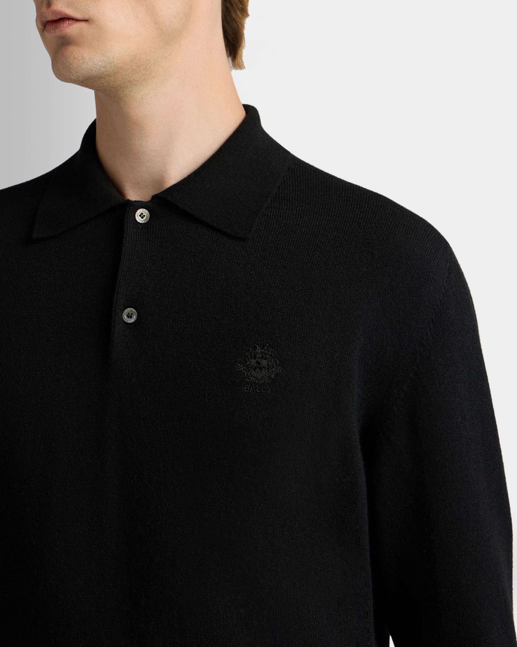 Bally Global - Long Sleeve Polo Shirt in Black Cashmere - Black