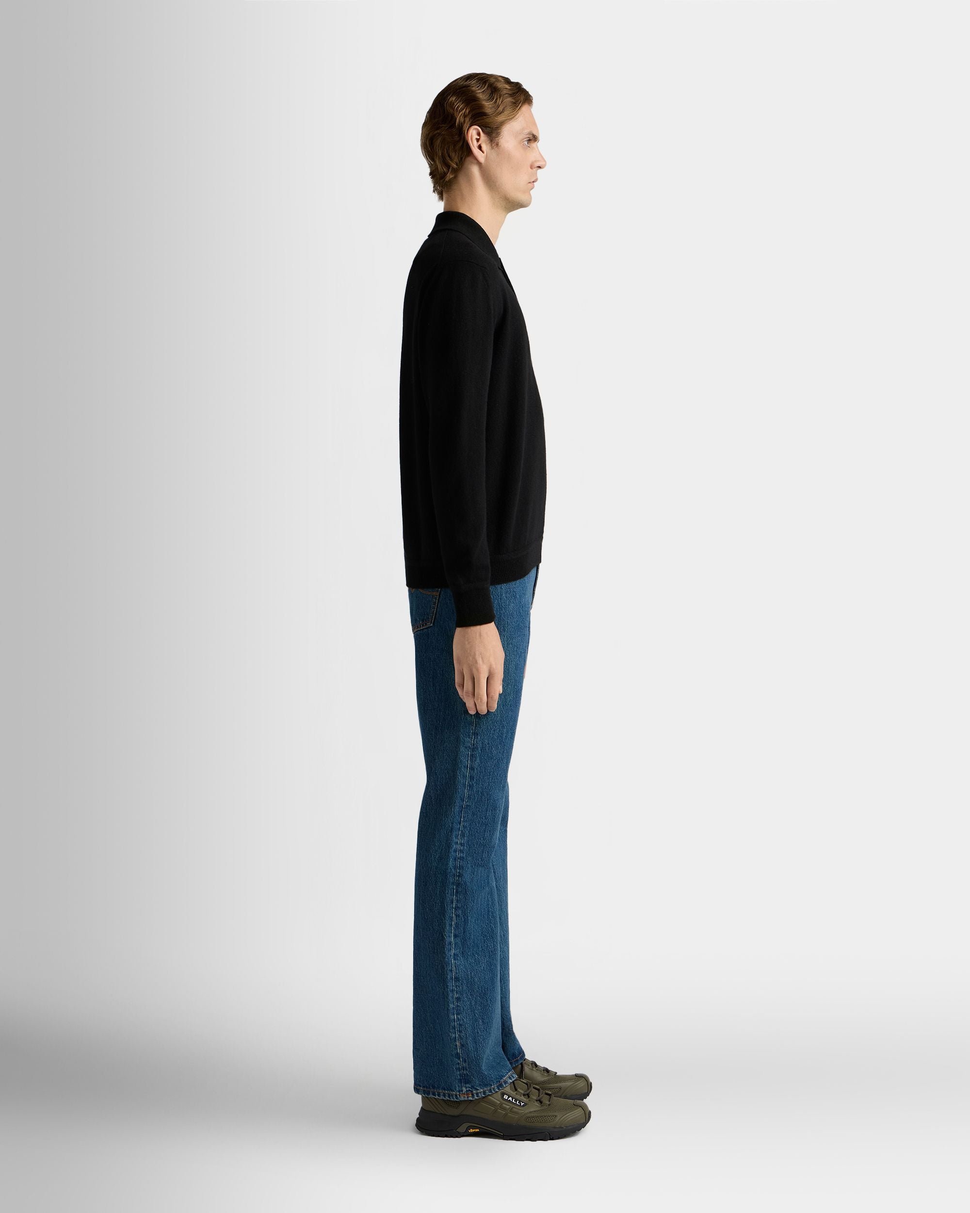 Bally Global - Long Sleeve Polo Shirt in Black Cashmere - Black