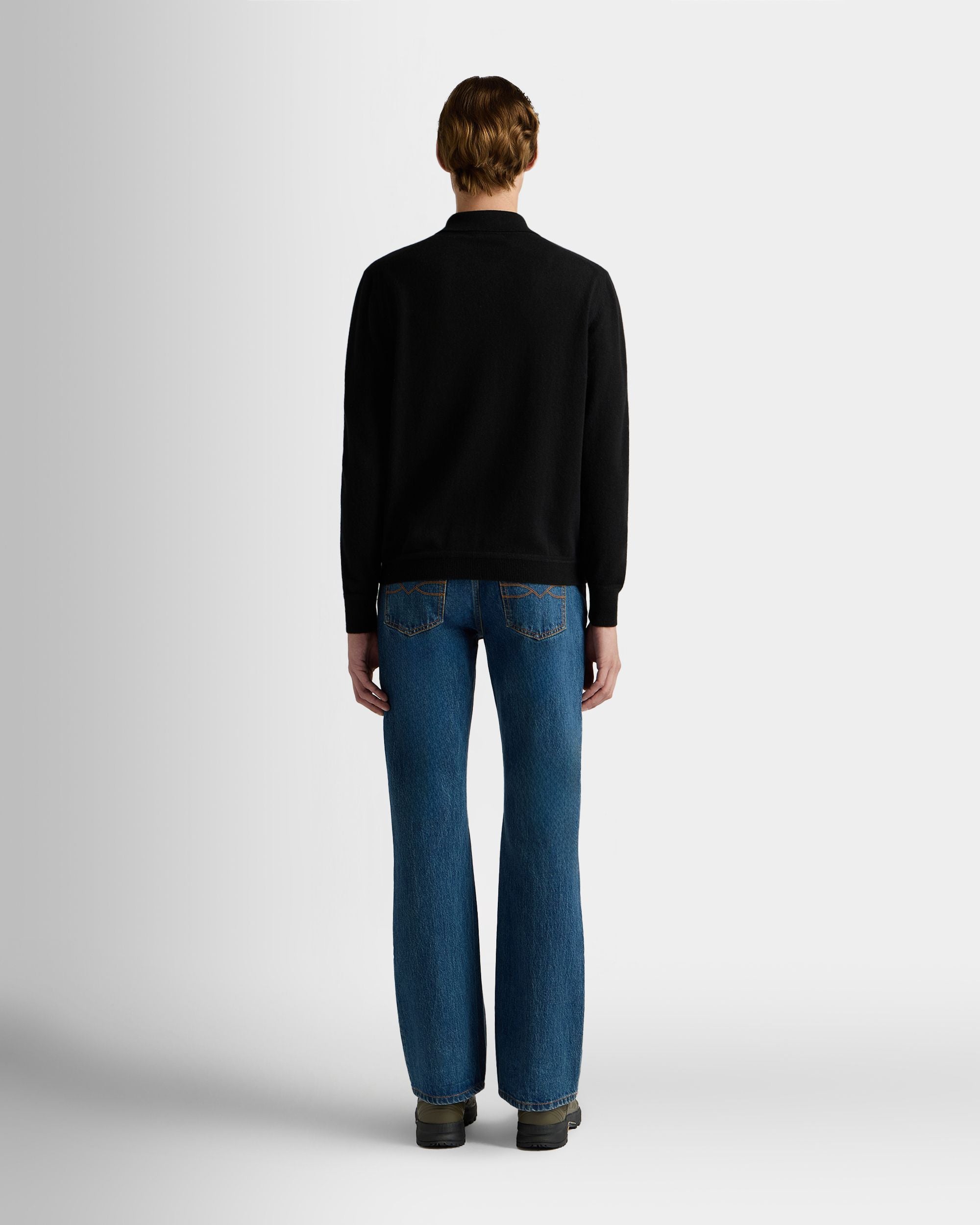 Bally Global - Long Sleeve Polo Shirt in Black Cashmere - Black