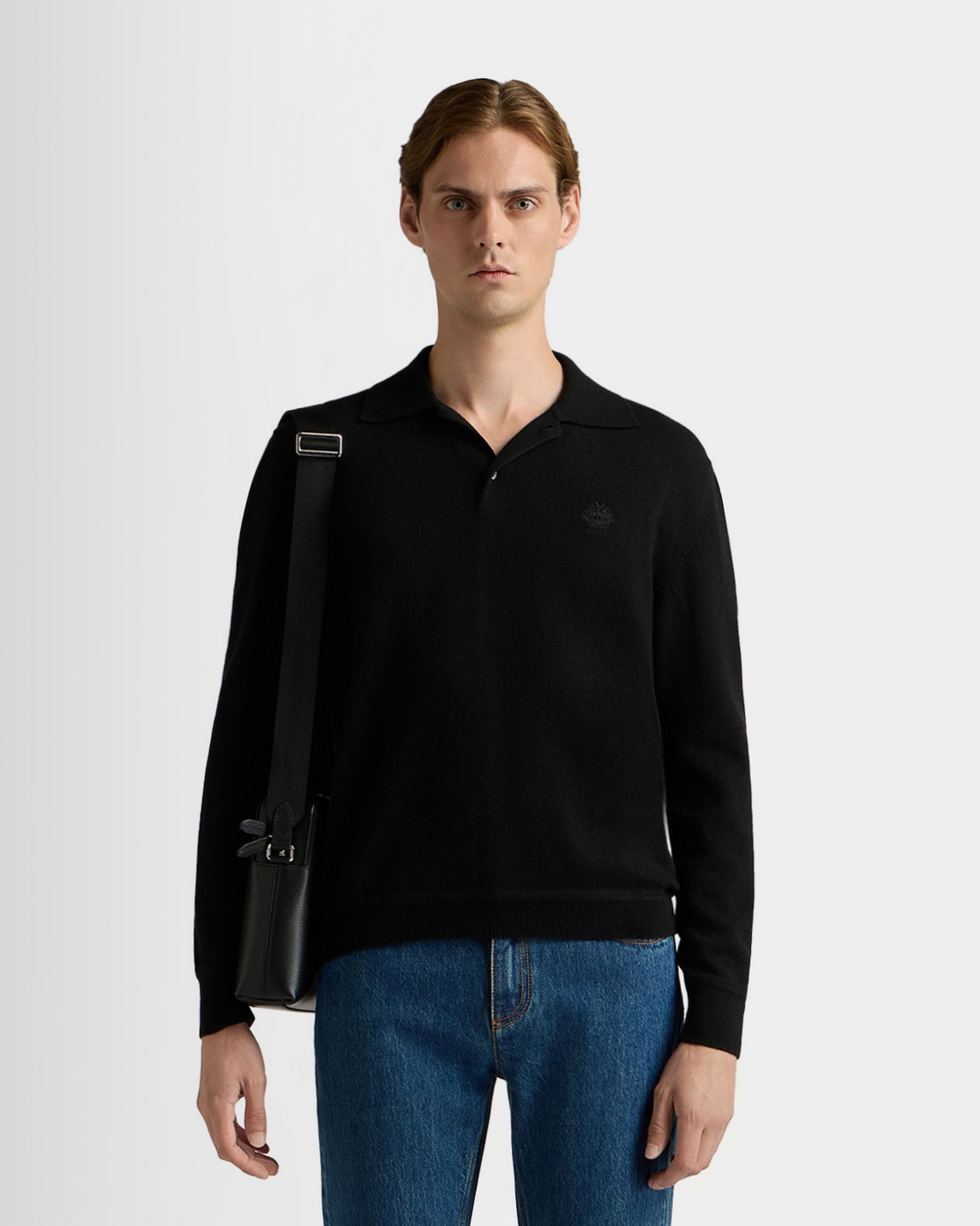 Bally Global - Long Sleeve Polo Shirt in Black Cashmere - Black