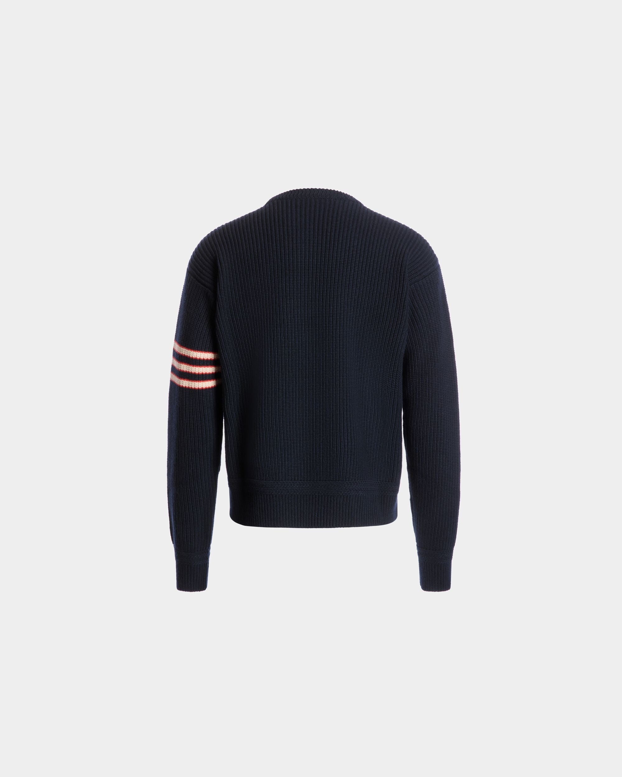 Bally Global - Crewneck Sweater With Bally Crest Logo in Navy Blue Wool - Blue