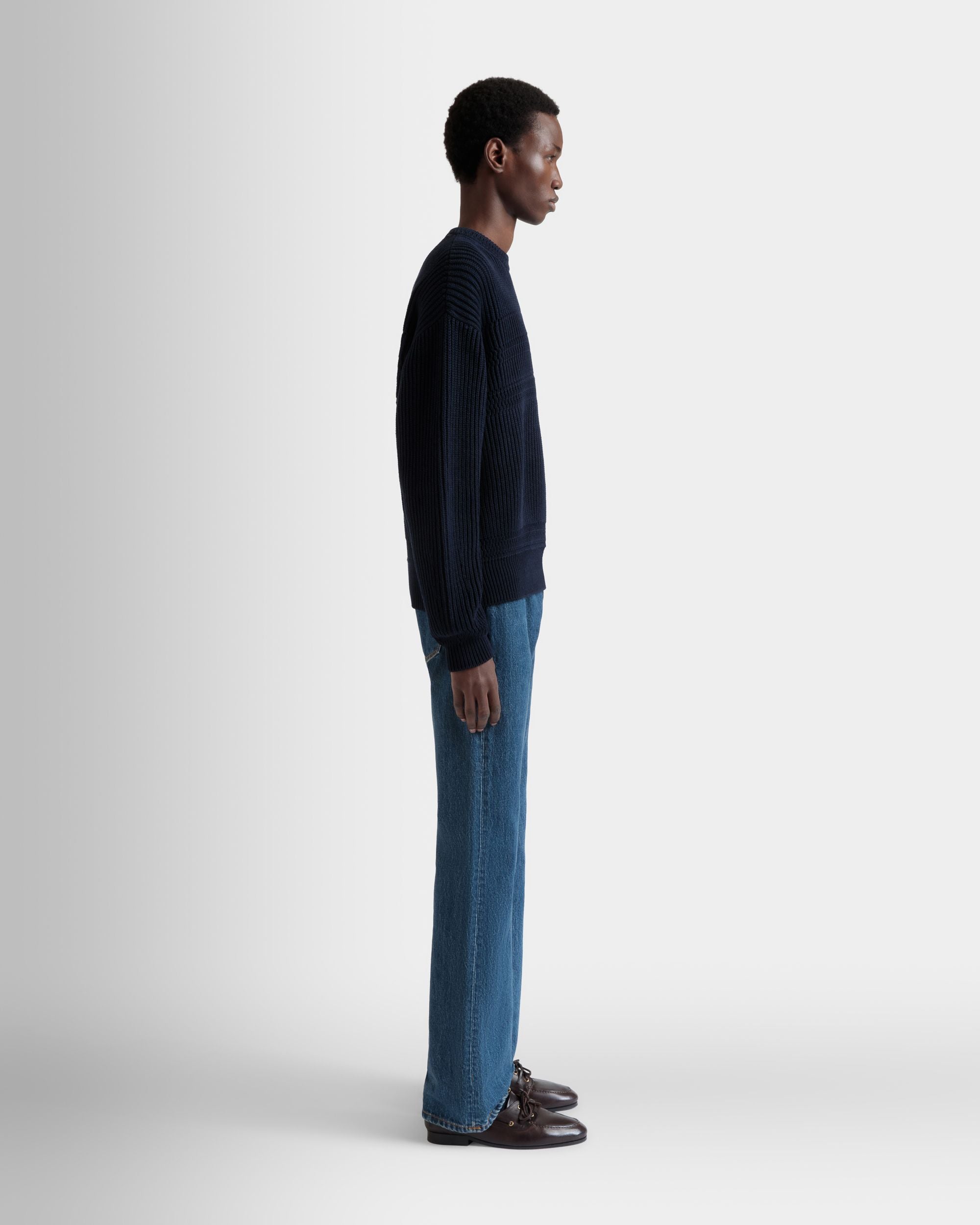 Bally Global - Crewneck Sweater in Navy Blue Cotton - Blue