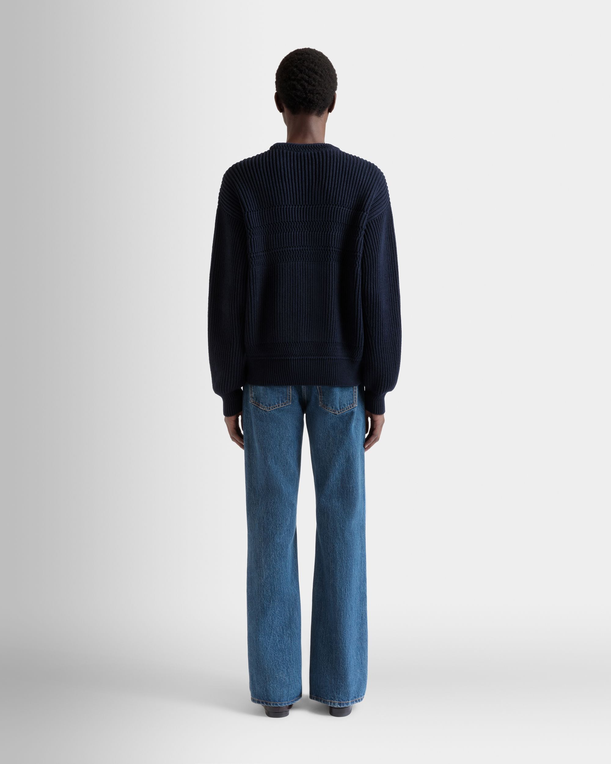 Bally Global - Crewneck Sweater in Navy Blue Cotton - Blue