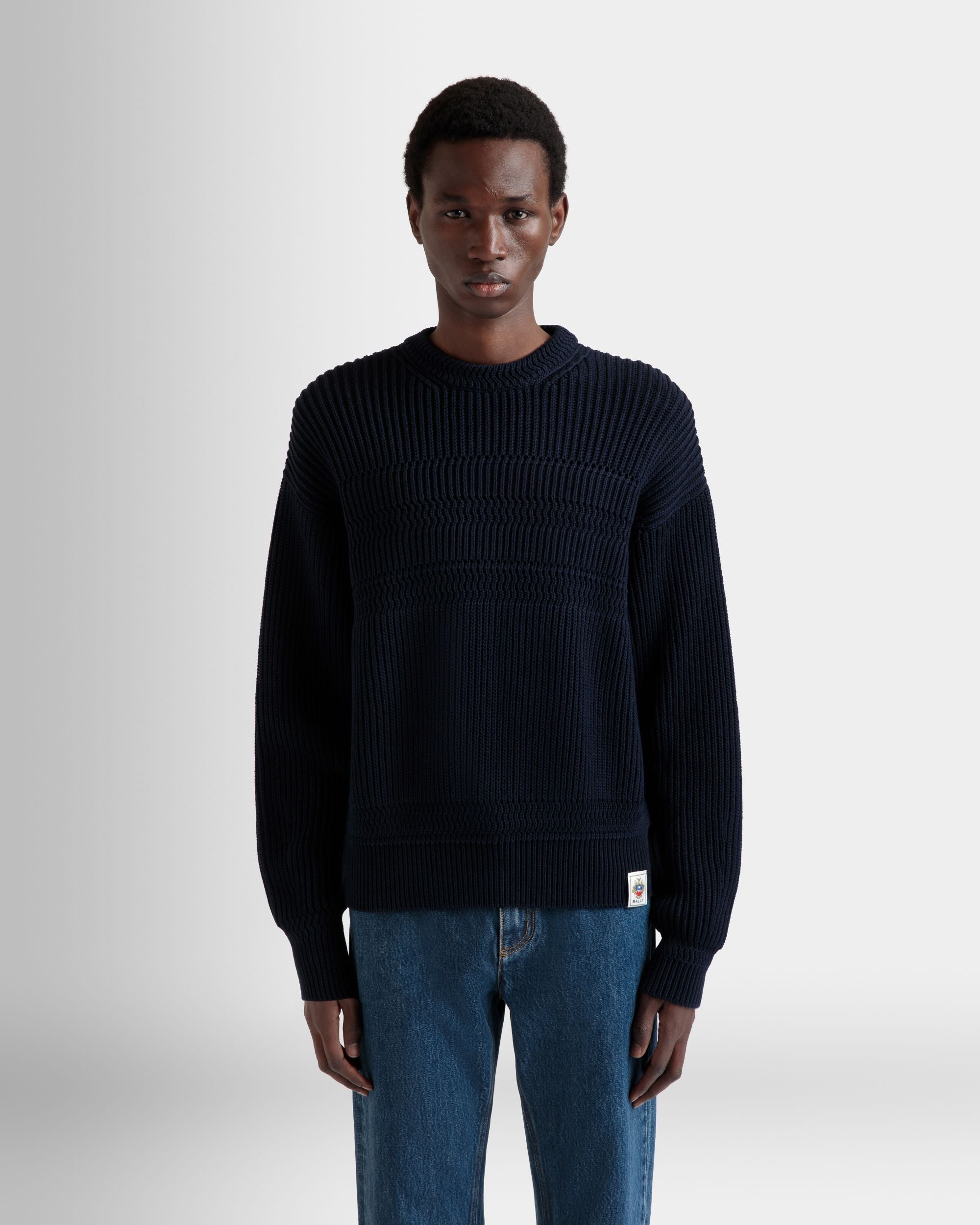 Bally Global - Crewneck Sweater in Navy Blue Cotton - Blue