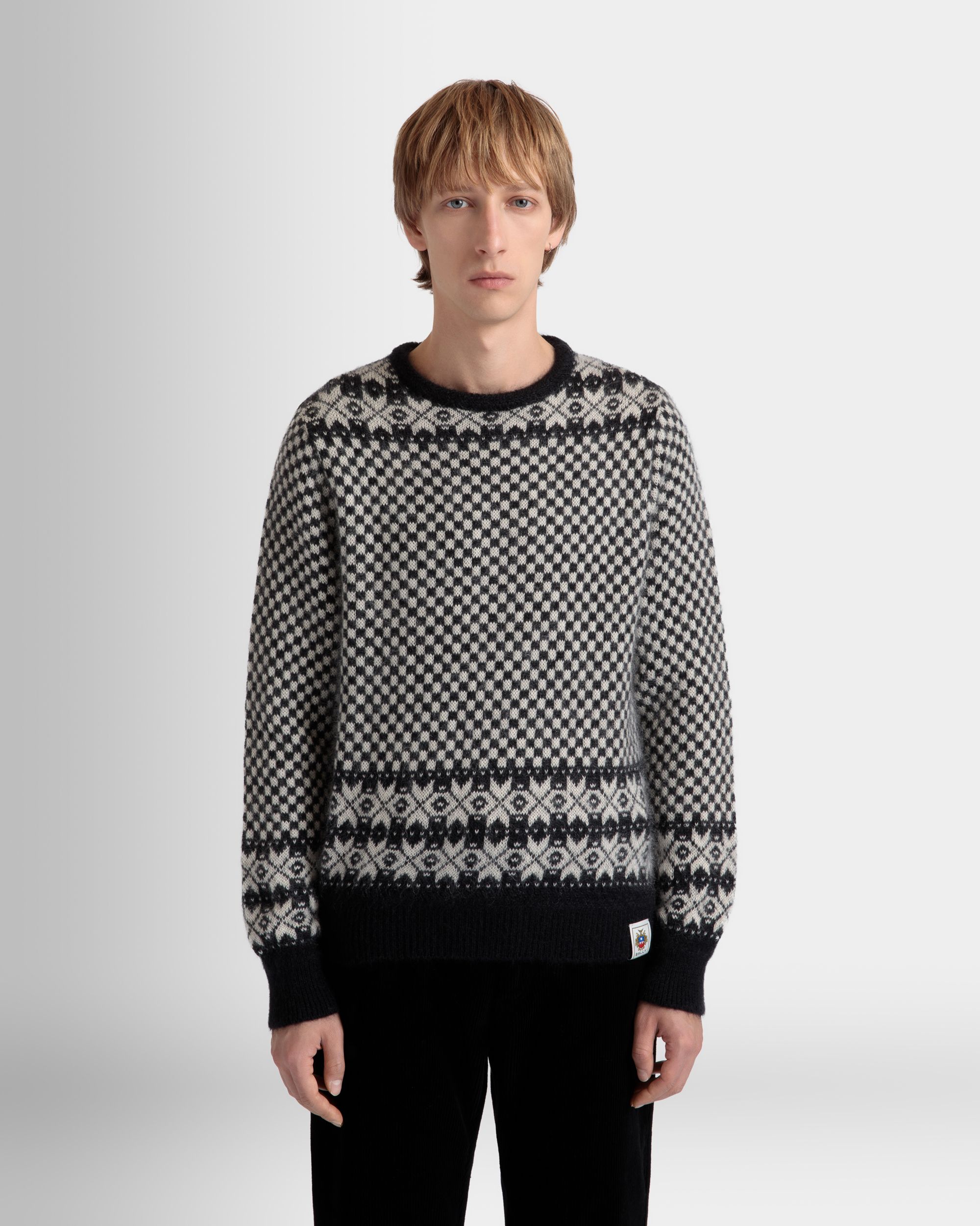 Bally Global - Crewneck Sweater In Black And White Mohair And Silk - Multicolor