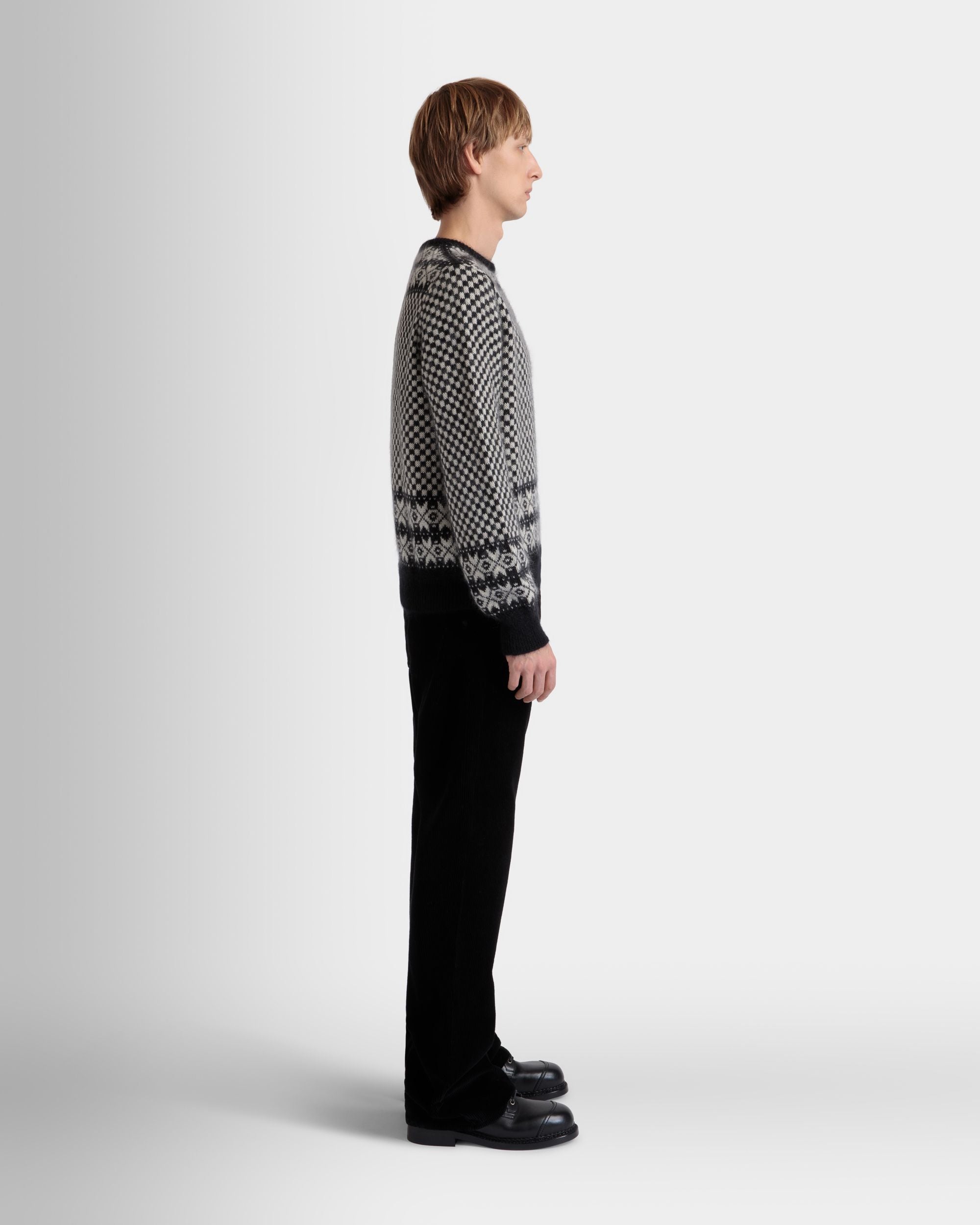 Bally Global - Crewneck Sweater In Black And White Mohair And Silk - Multicolor