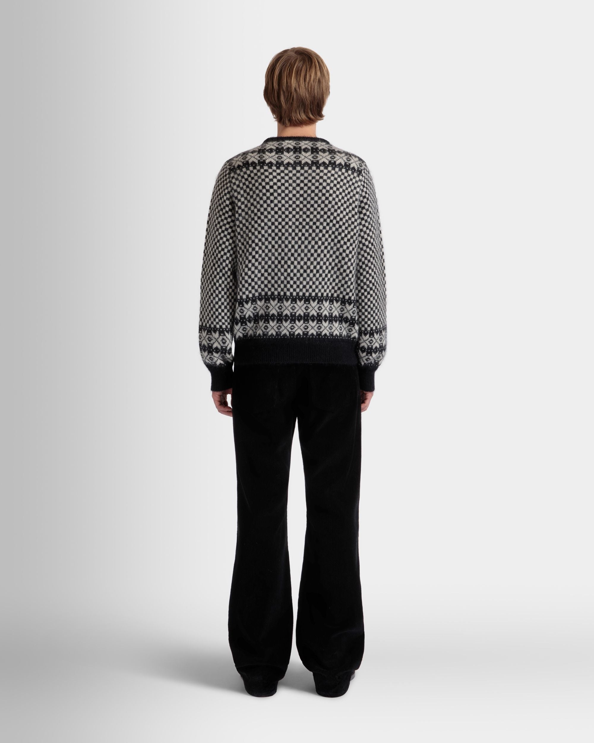 Bally Global - Crewneck Sweater In Black And White Mohair And Silk - Multicolor