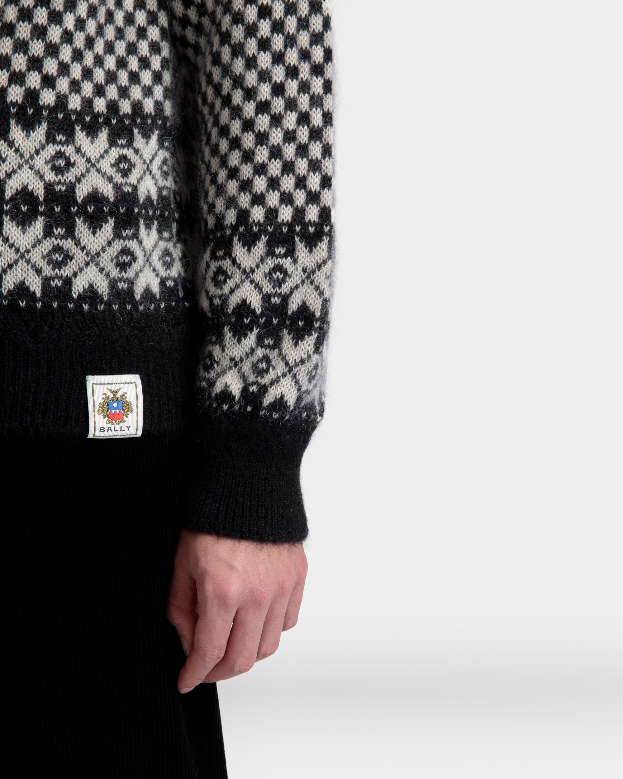 Bally Global - Crewneck Sweater In Black And White Mohair And Silk - Multicolor