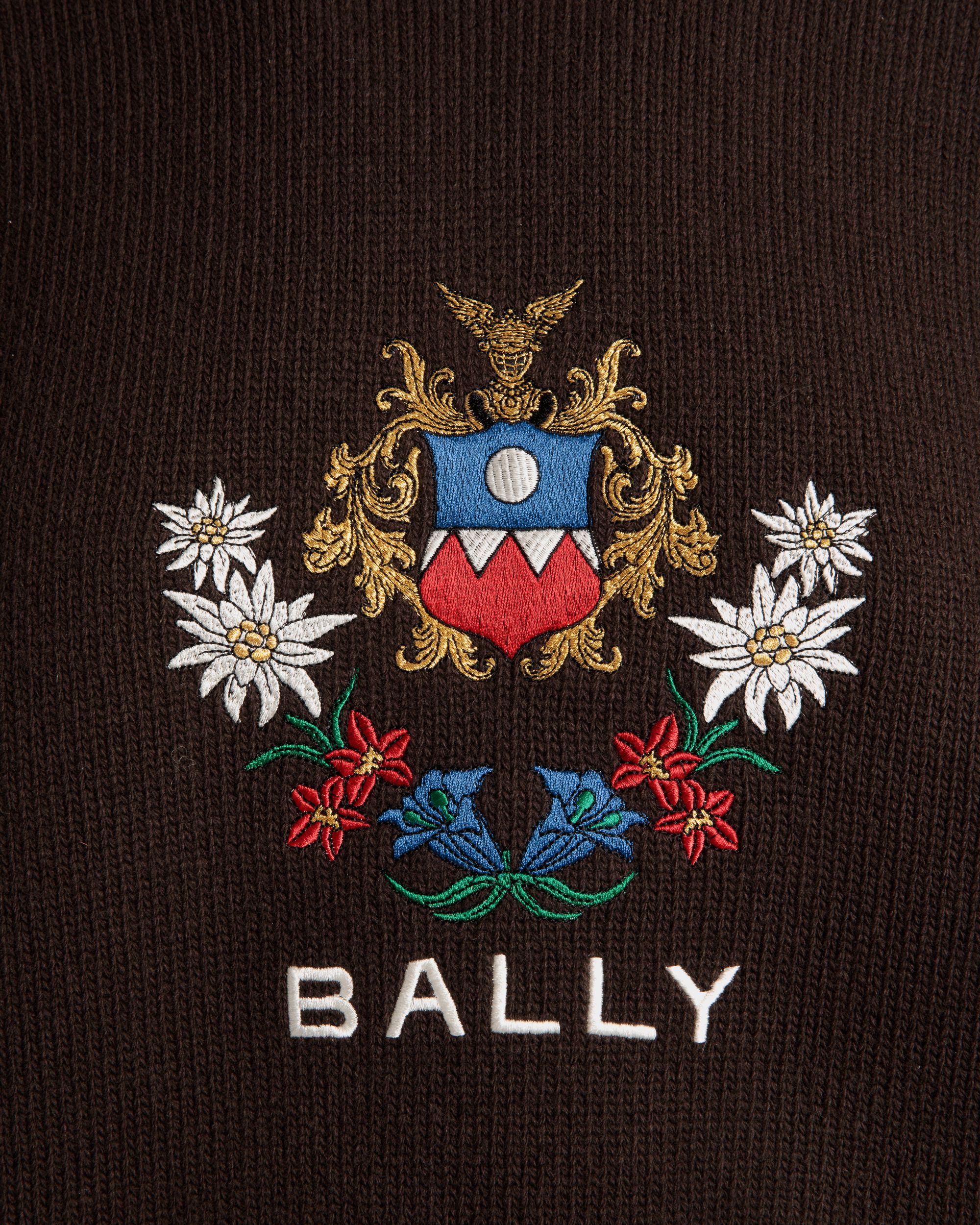 Bally Global - Pull Ras-Du Cou De La Capsule D’hiver En Laine Ebano Orné De Fleurs Des Alpes - Marron