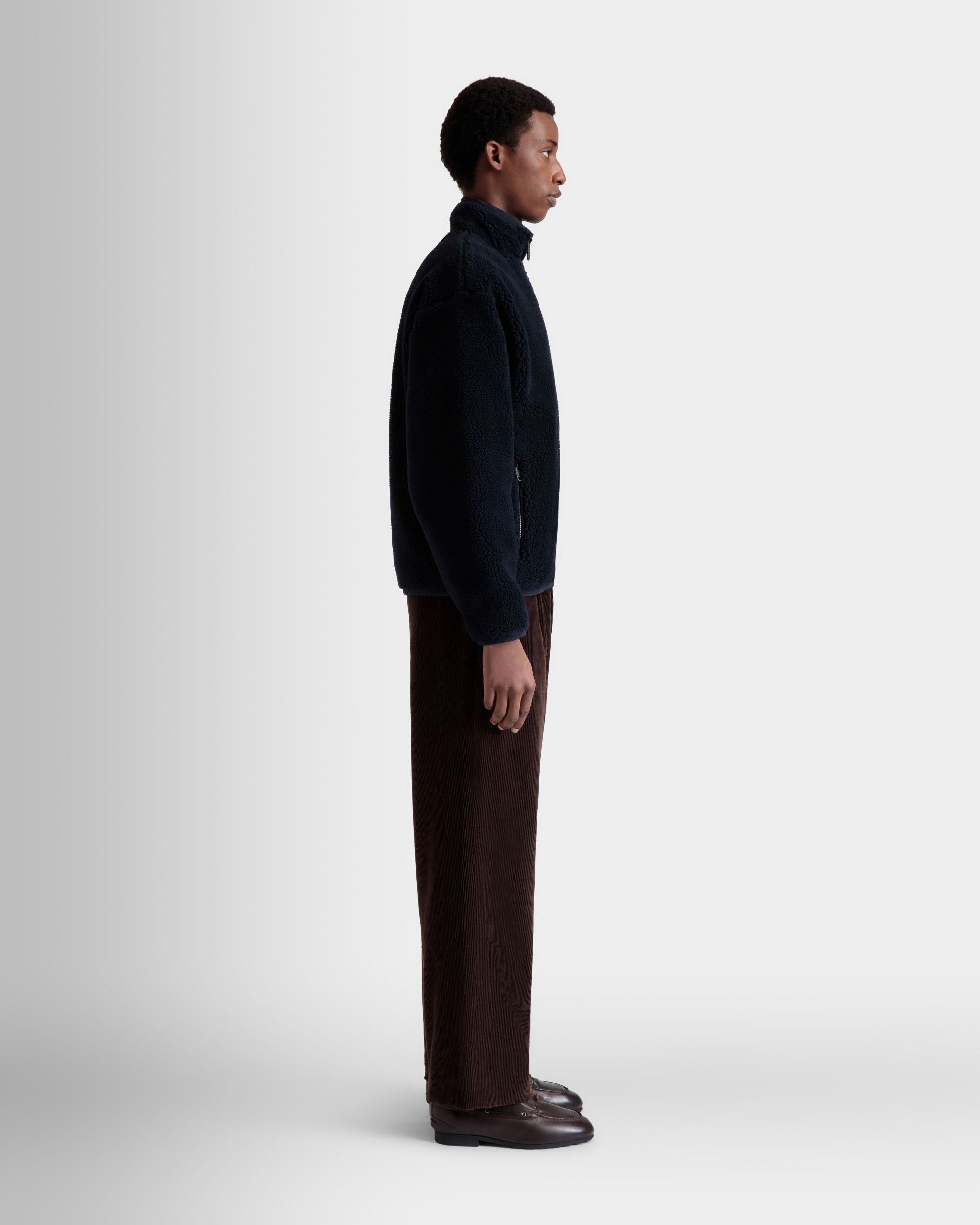 Bally Global - Sweat-Shirt Pour Homme À Glissière Intégrale De La Capsule D’hiver En Molleton Navy Blue Orné De Fleurs Des Alpes - Bleu