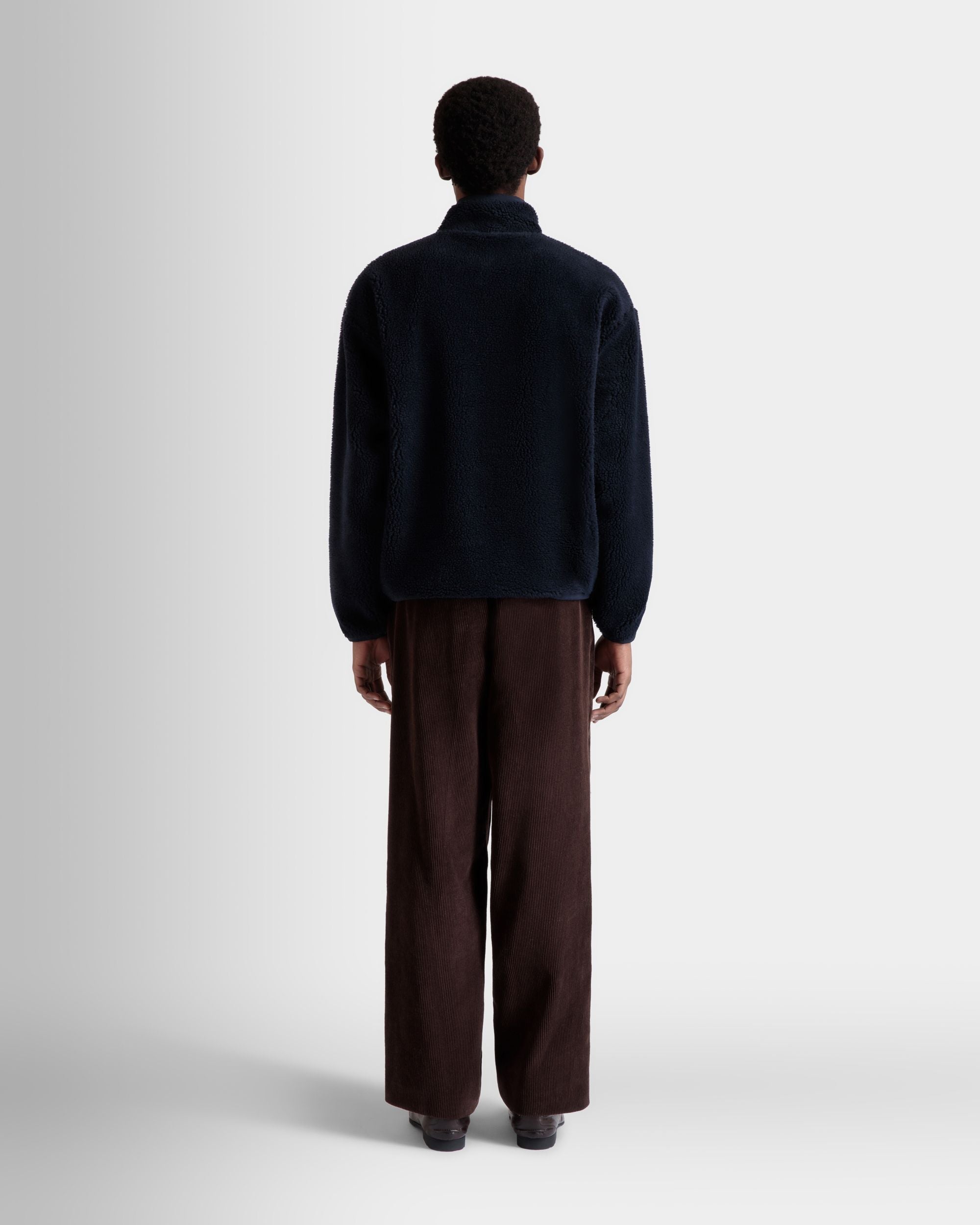 Bally Global - Sweat-Shirt Pour Homme À Glissière Intégrale De La Capsule D’hiver En Molleton Navy Blue Orné De Fleurs Des Alpes - Bleu