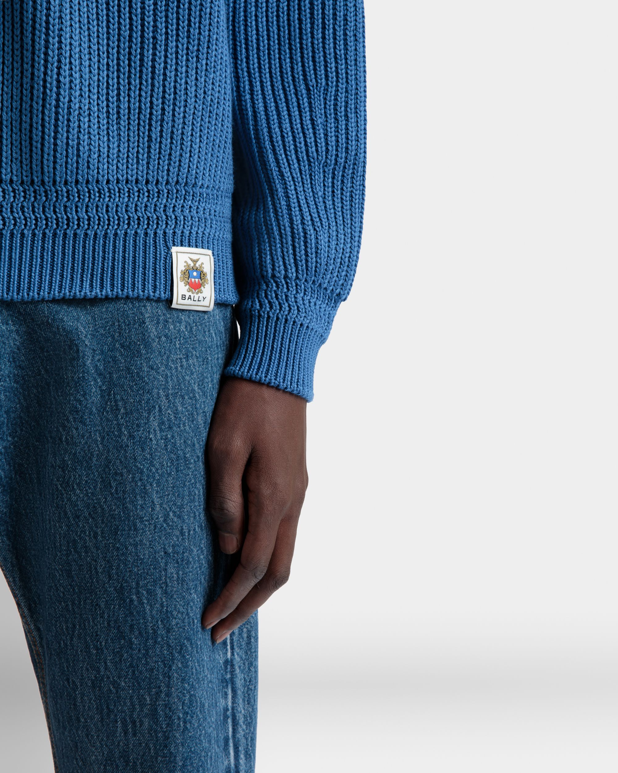 Bally Global - Crewneck Sweater in Medium Blue Cotton - Blue