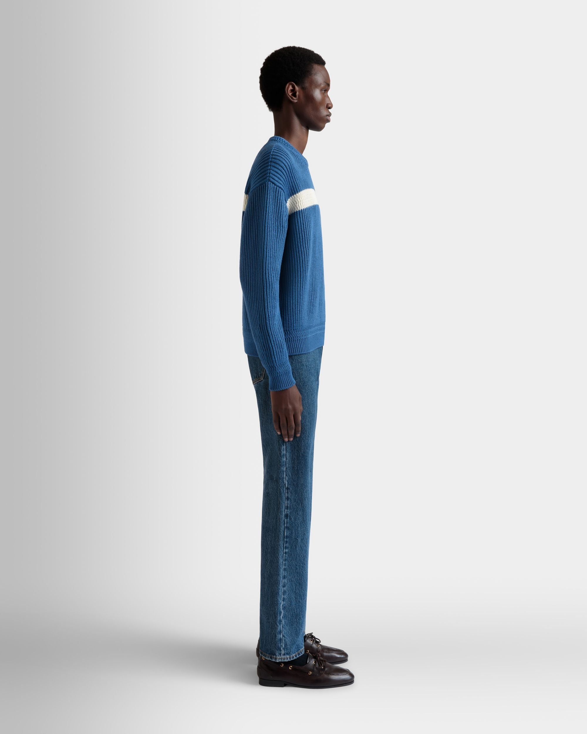 Bally Global - Crewneck Sweater in Medium Blue Cotton - Blue