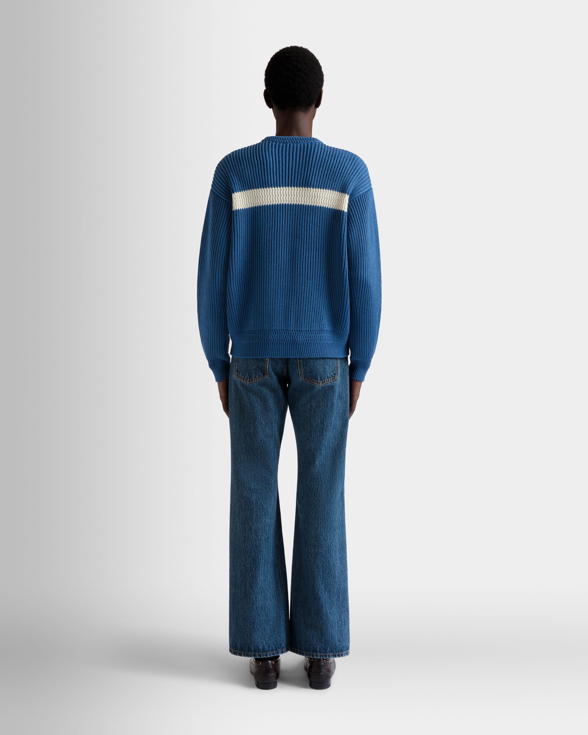 Bally Global - Crewneck Sweater in Medium Blue Cotton - Blue