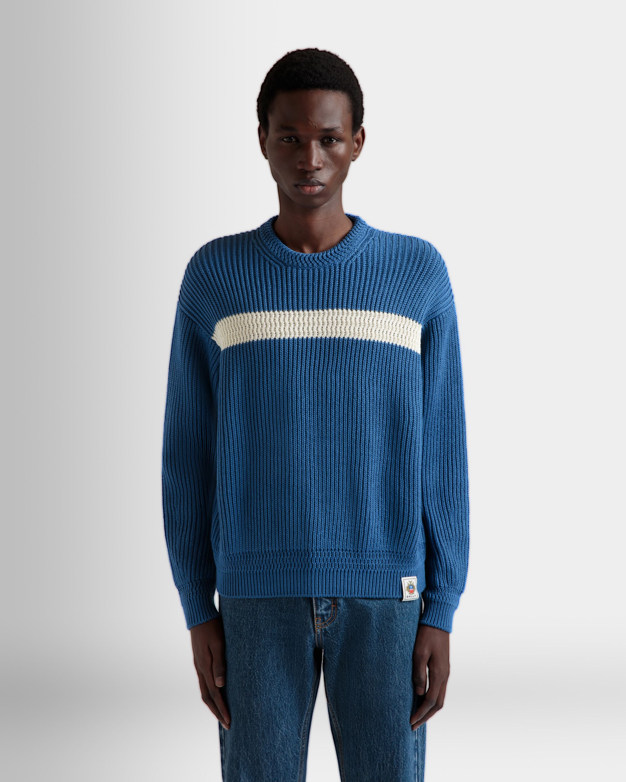 Bally Global - Crewneck Sweater in Medium Blue Cotton - Blue