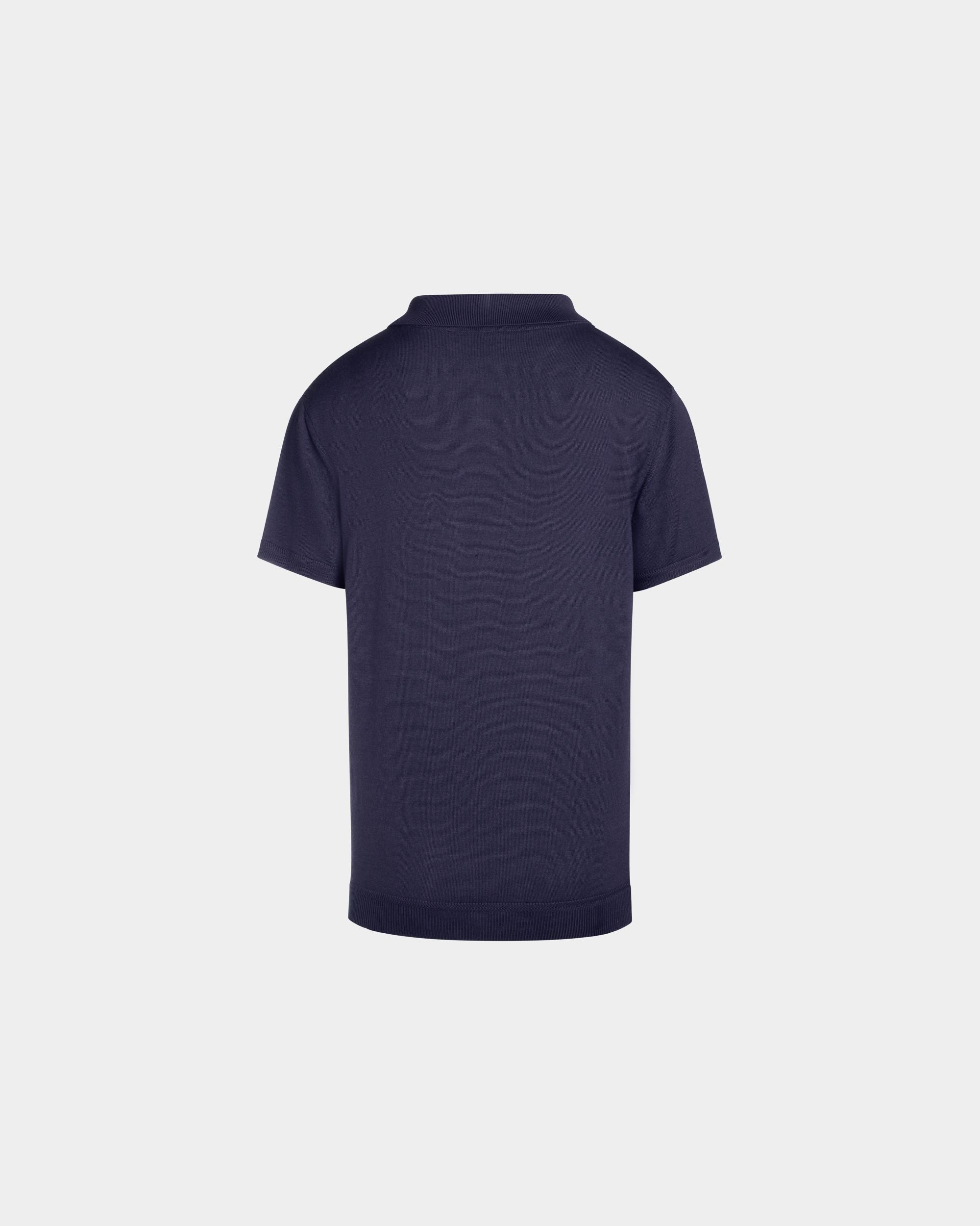 Bally Global - Polo Shirt in Navy Blue Wool and Cashmere with an Embroidered Crest - Blue