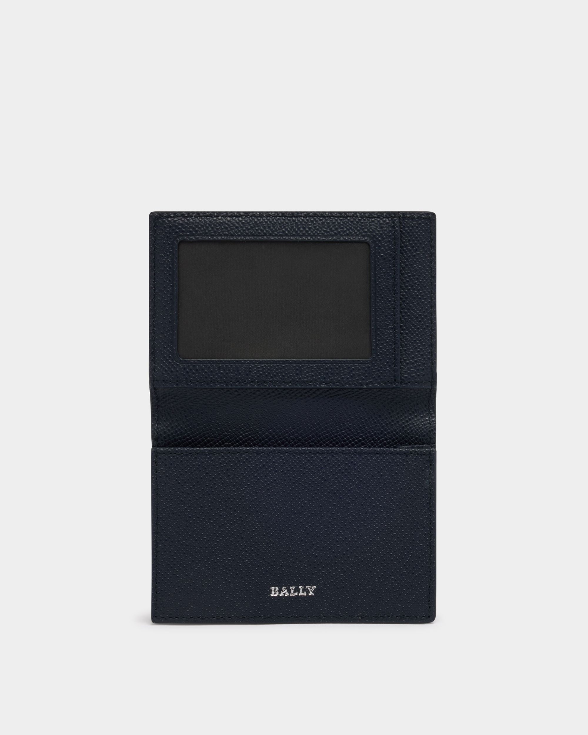 Bally Global - Business Card Holder in Navy Blue Embossed Leather - Blue