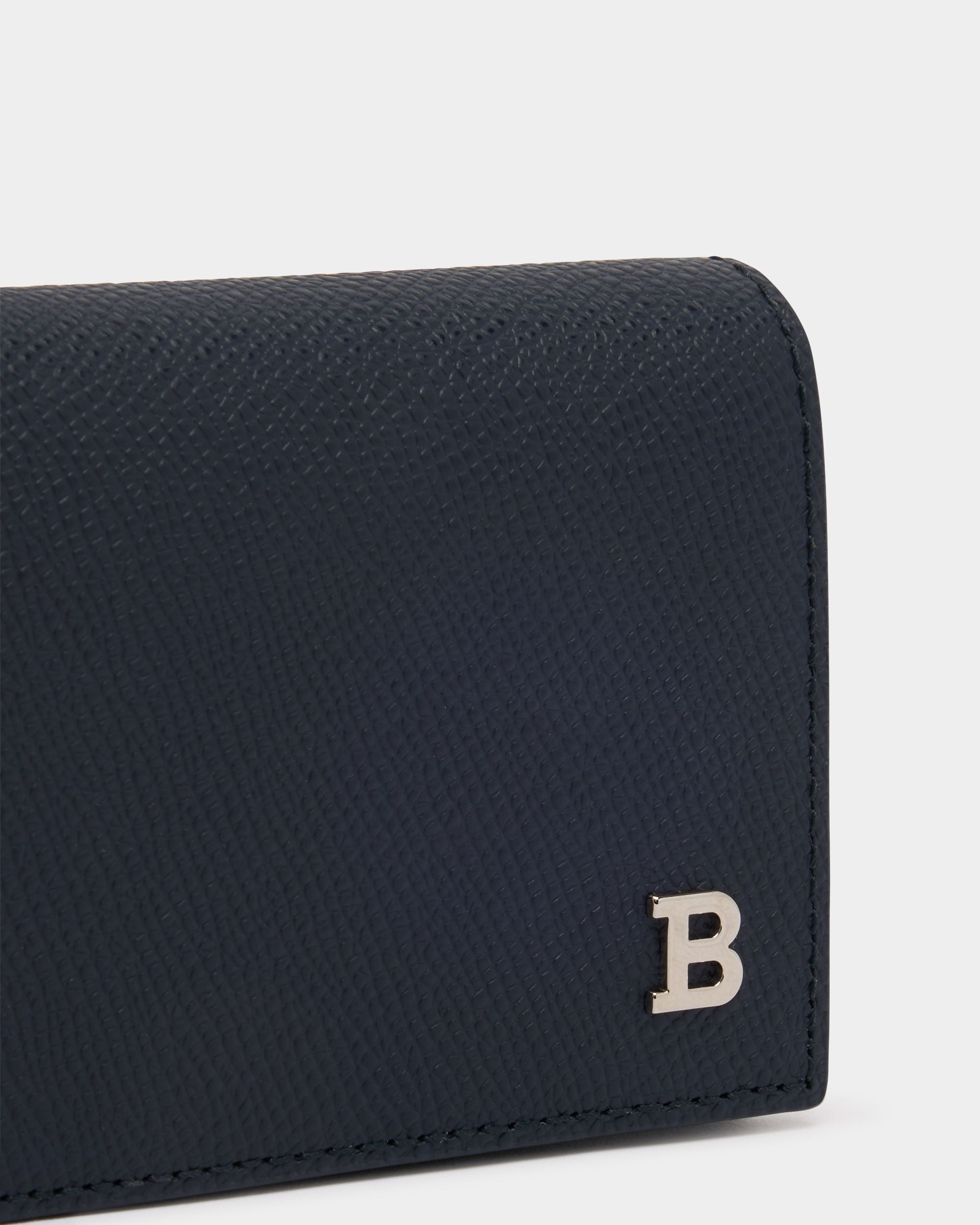 Bally Global - Business Card Holder in Navy Blue Embossed Leather - Blue