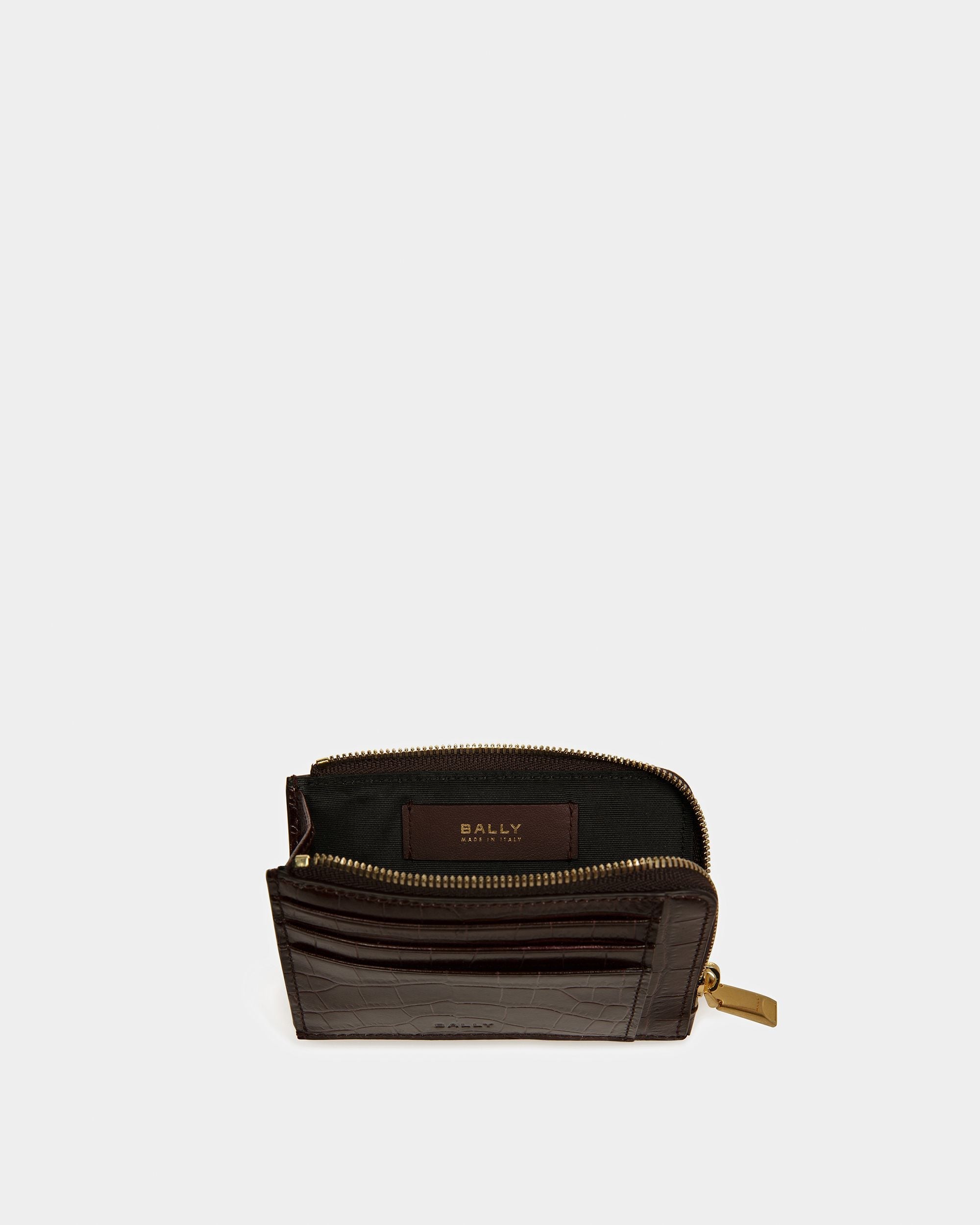 Bally Global - Monedero Con Cremallera De Piel Gofrada De Cocodrilo - Rojo
